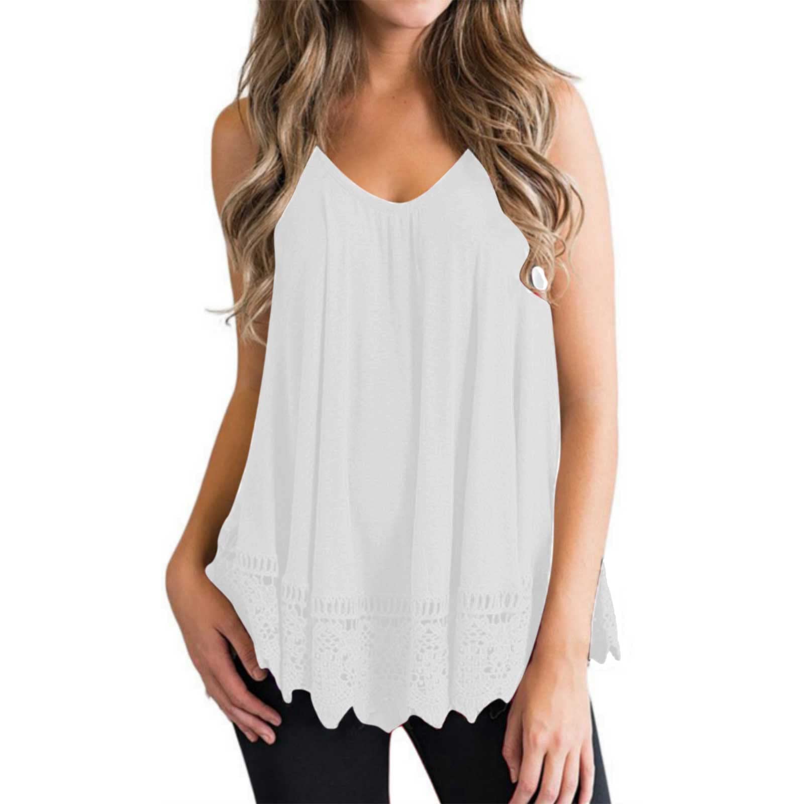 Women's Summer Tops - Solid Color Sleeveless Lace Hem Vest Tee Shirt | Casual Vacation Tank Top for Beach, Travel & Everyday Wear