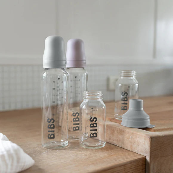 BIBS Baby Glass Bottle Complete Set 225ml | Dusky Lilac | BPA-Free Infant Feeding Bottle with Silicone Sleeve | Perfect for Newborns & Toddlers at Home or On-the-Go