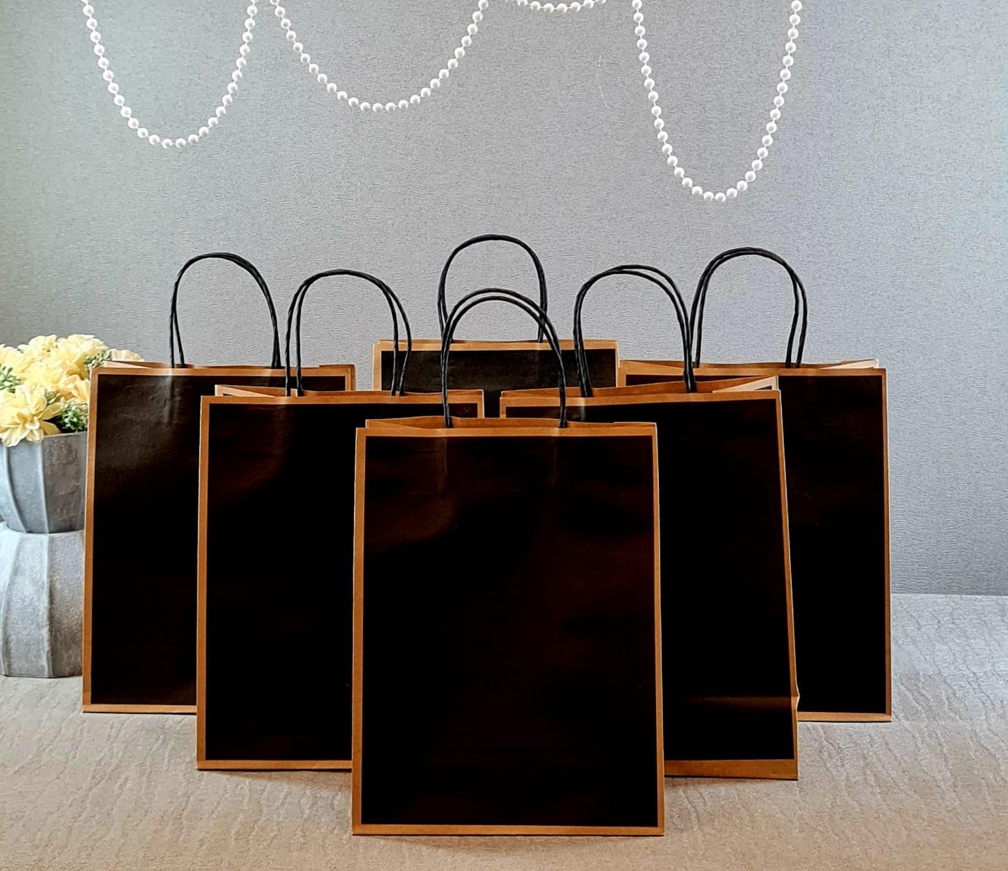 SATYAM KRAFT 6-Pack Black Paper Gift Bags with Handles (27x21cm) - Perfect for Valentine's Day, Weddings, Birthdays & Party Favors | Eco-Friendly Goodie Bags for Return Gifts & Seasonal Greetings