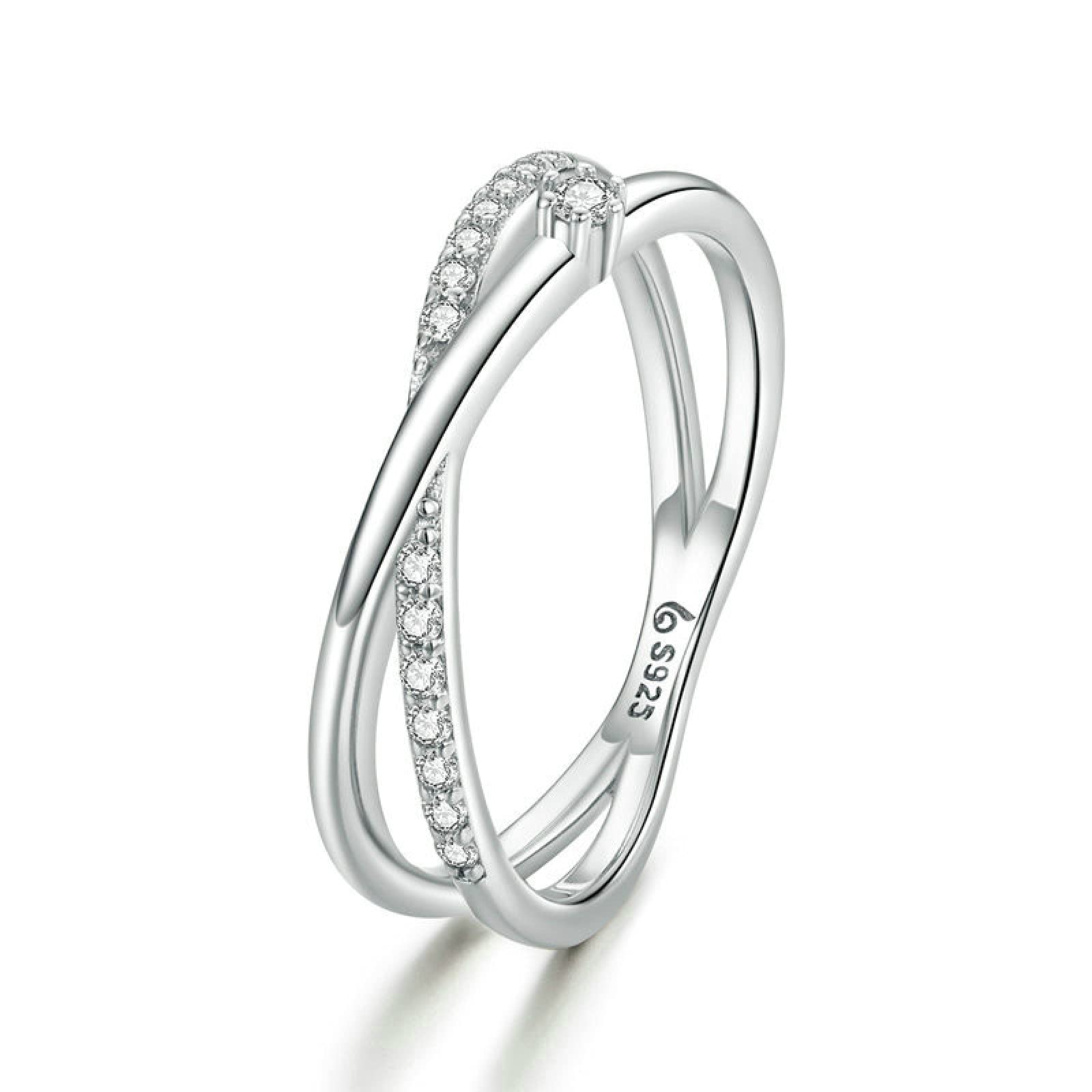 HGFRT 925 Sterling Silver Intertwined Lines Ring for Women - Elegant Platinum Plated Engagement & Promise Ring - Perfect for Weddings, Anniversaries, Valentine's Day Gifts