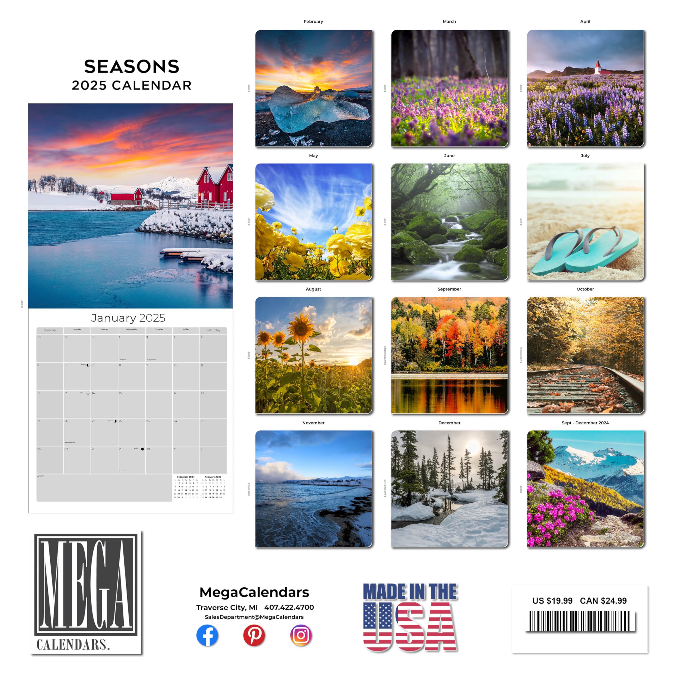 2024-2025 Monthly Wall Calendar with Seasons - 12