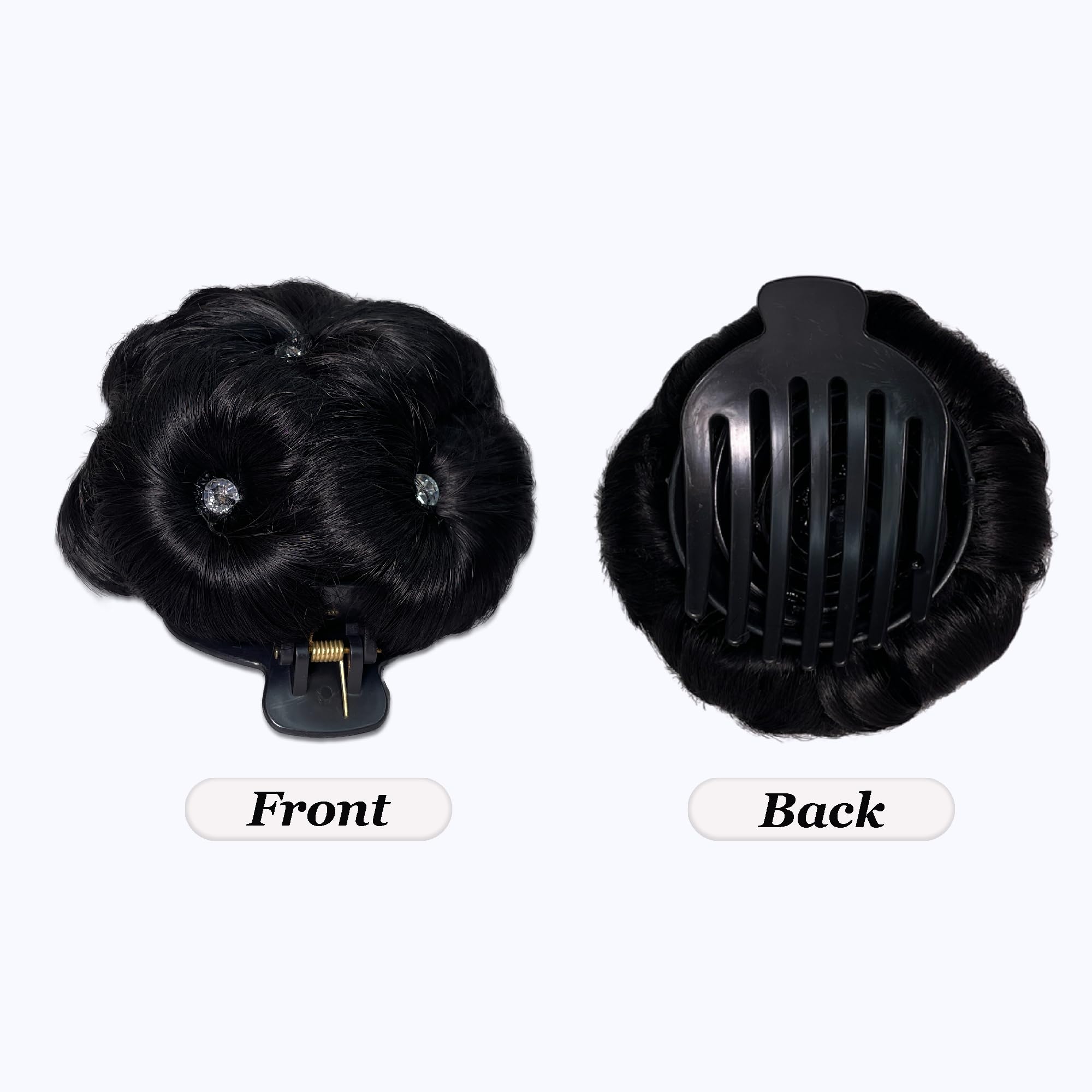 El Cabell Synthetic Natural Black Hair Extension Clutch with White Stone Juda for Women & Girls - Small Size | Perfect for Parties, Weddings & Daily Styling