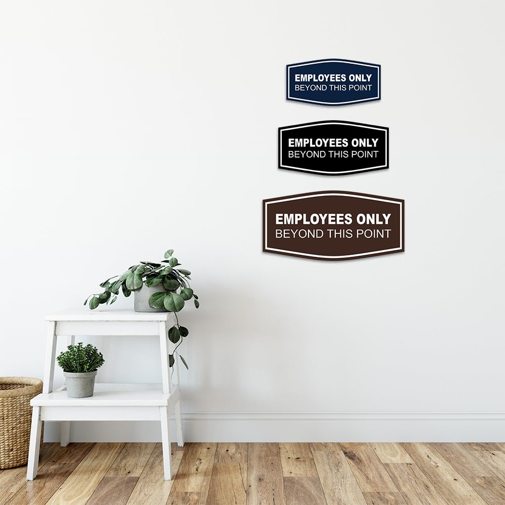 Premium 'Employees Only Beyond This Point' Wall Sign - Brushed Gold Business Signage for Offices & Restricted Areas - Easy to Install 1 Pack
