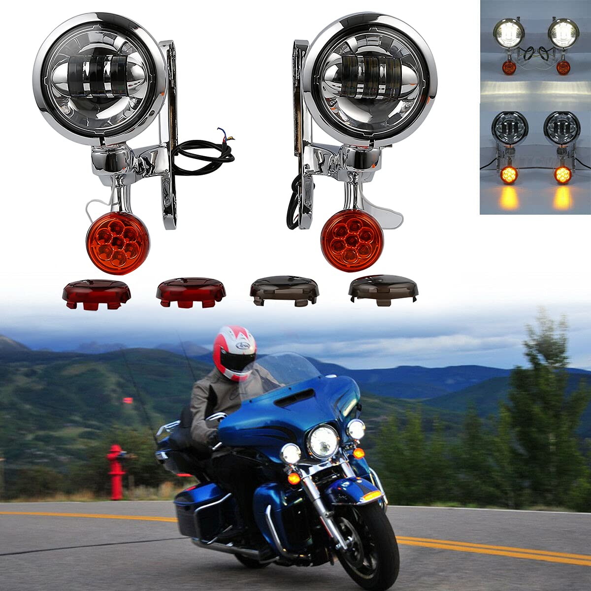SLMOTO Spot Fog Light Bracket & Turn Signal Kit for Harley Electra Glide 1997-2013 - Durable Motorcycle Accessory for Night Riding & Enhanced Visibility