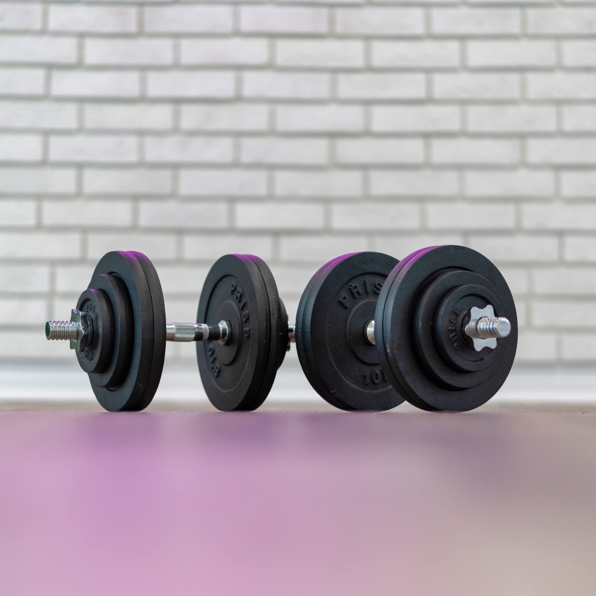 PRISP Adjustable Weight Dumbbells Set with 2 Bars, Cast Iron Plates & Threaded Collars - Home Gym Equipment for Strength Training & Fitness Workouts