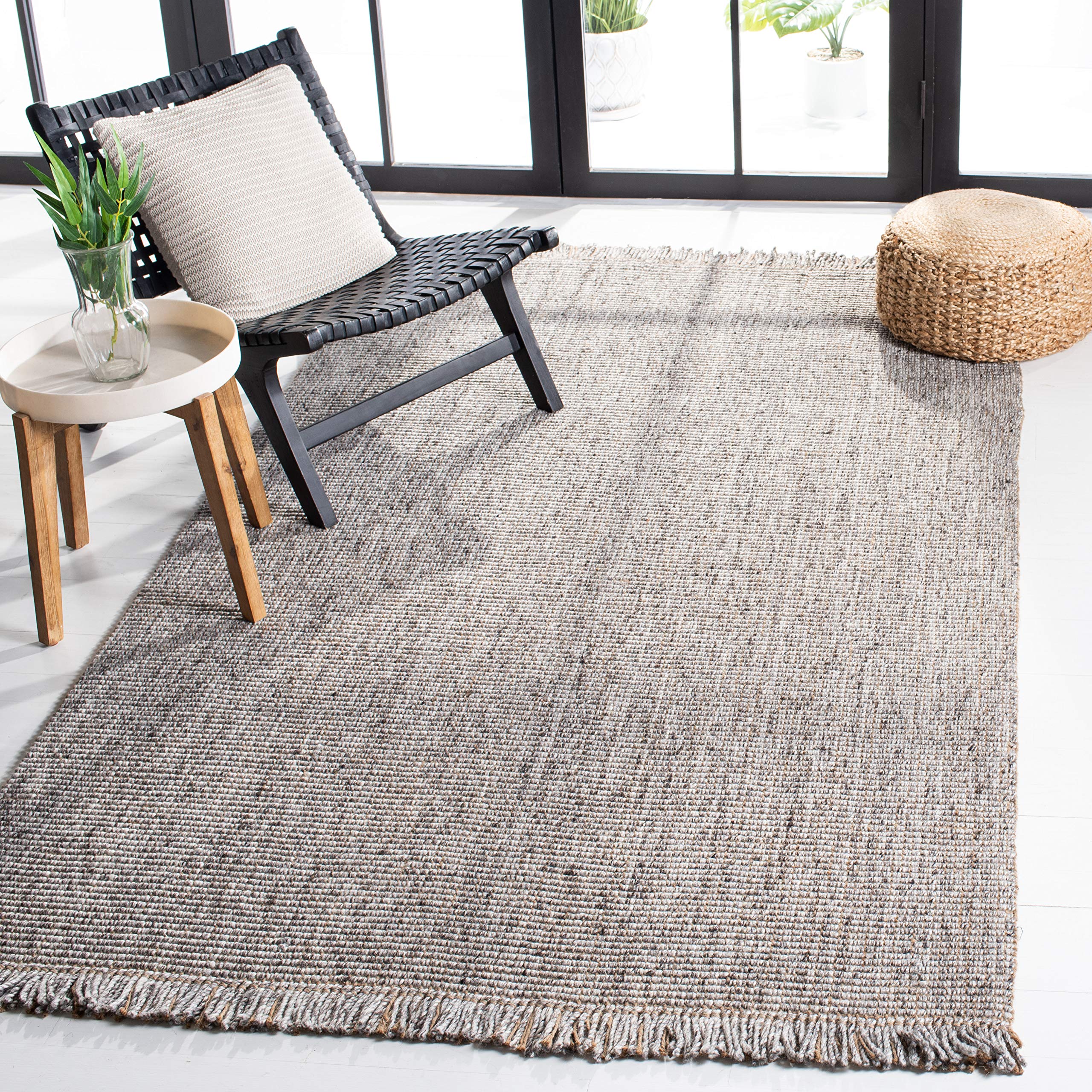 SAFAVIEH Handmade Natural Jute Area Rug 5' x 8' - Grey & Natural Woven Fringe, Eco-Friendly Fiber for Living Room, Bedroom, Dining Room | Durable for High Traffic Areas & Home Decor