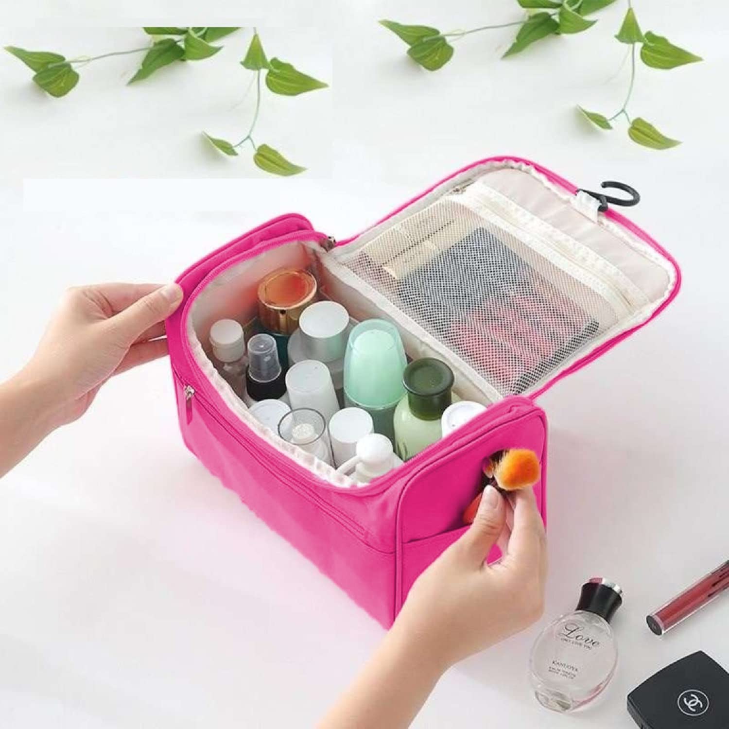 WOX MOX Hanging Travel Toiletry Bag for Women & Men - Pink Cosmetic Makeup Organizer | Perfect for Vacation, Gym, Camping & Business Trips
