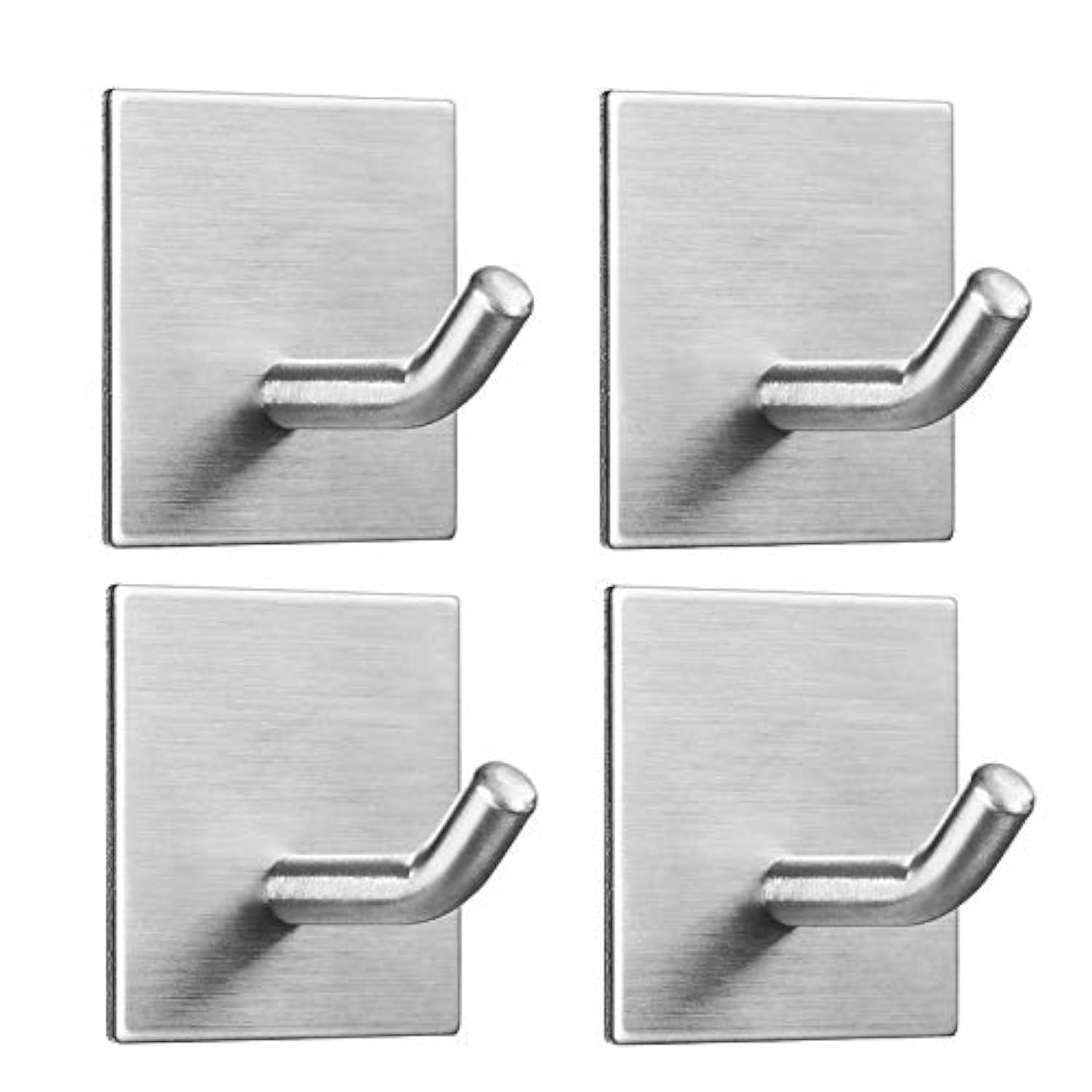 FOMANSH Self-Adhesive Hooks Heavy Duty - No Drill Stainless Steel Wall Hooks for Bathroom, Kitchen, Office - Rustproof Adhesive Hangers for Towels, Keys, Coats, Hats - Perfect for Home Organization & Space Saving (4 Pack)