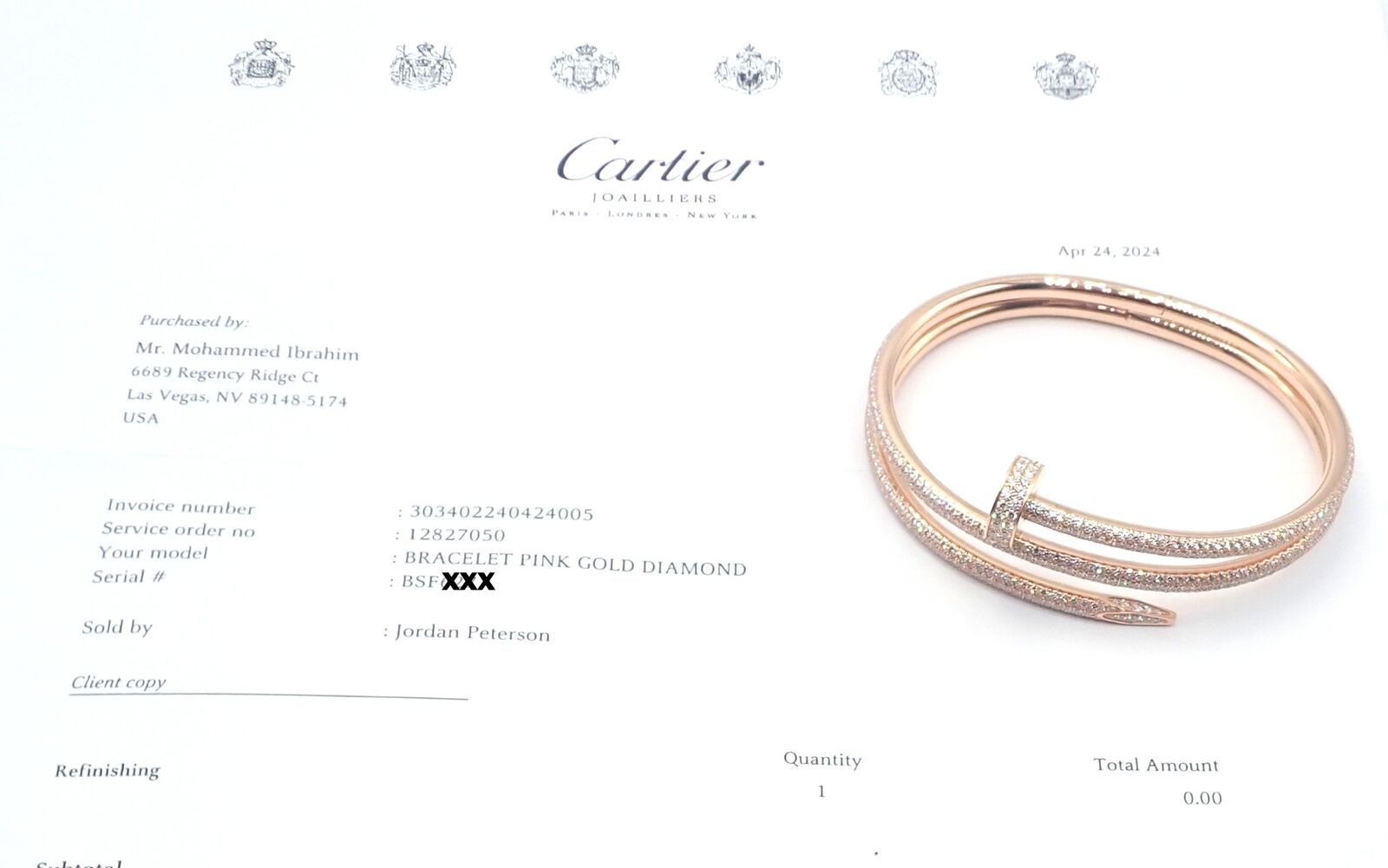 Cartier Juste un Clou 18K Rose Gold Diamond Bangle Bracelet - Size 16 - Luxury Nail Design Jewelry for Women - Perfect for Weddings, Anniversaries & Special Occasions