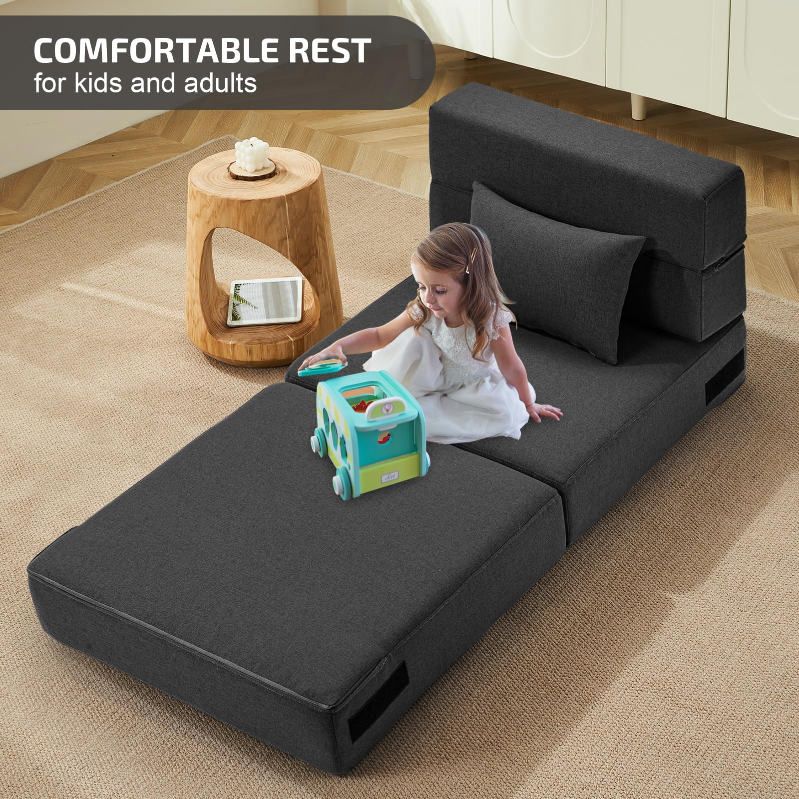 Convertible Folding Sofa Bed with Memory Foam & Pillow - Multi-Functional Sleeper Chair for Living Room, Dorm, Guest Room - Dark Gray Fabric Couch - Perfect for Small Spaces, Home Office & Apartment Living