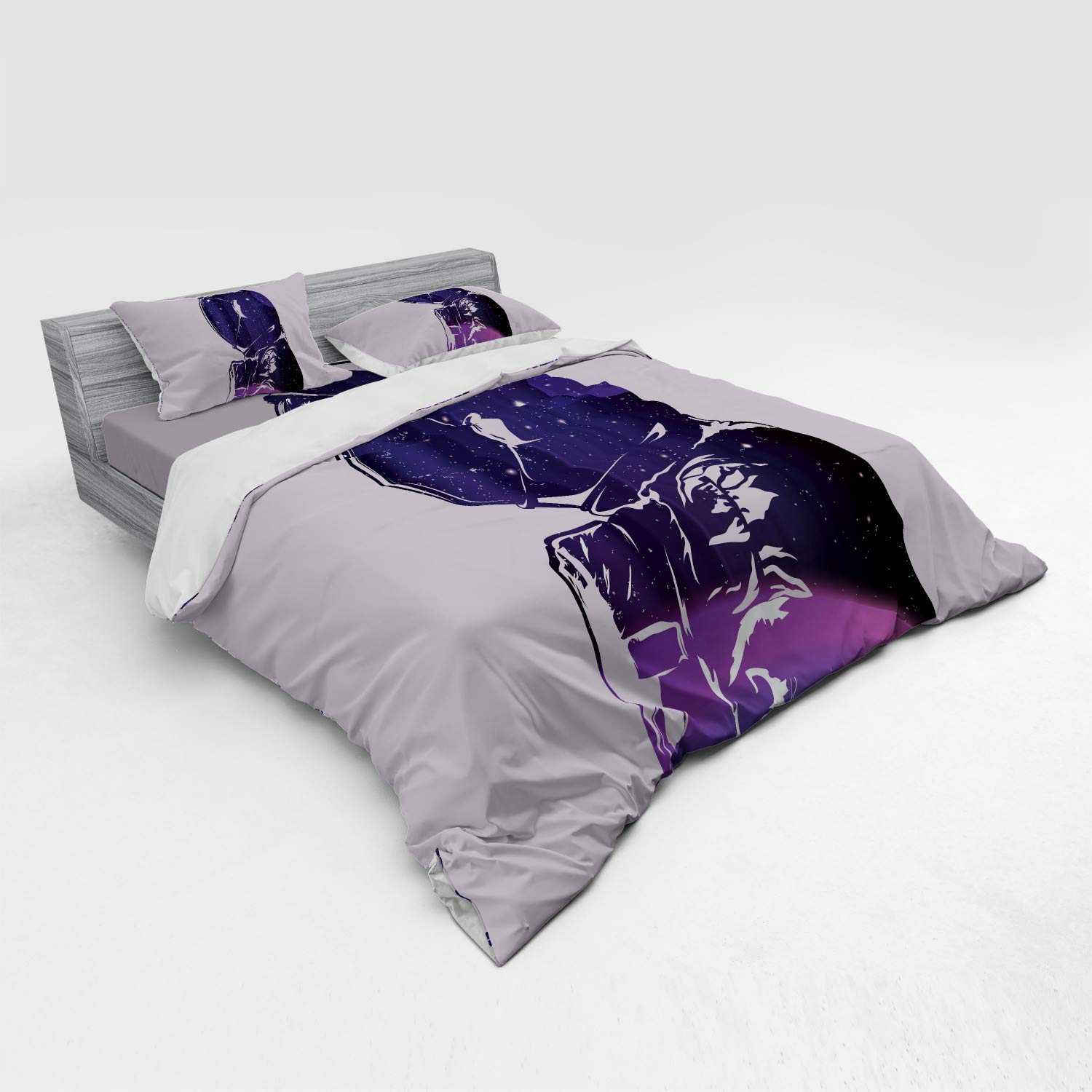 Ambesonne Outer Space Duvet Cover Set - Astronaut & Star Cluster Celestial Design, 4-Piece King Size Bedding Set with Pillow Shams & Fitted Sheet, Pink & Purple Galaxy Theme | Perfect for Space-Themed Bedrooms, Kids Rooms & Sci-Fi Decor