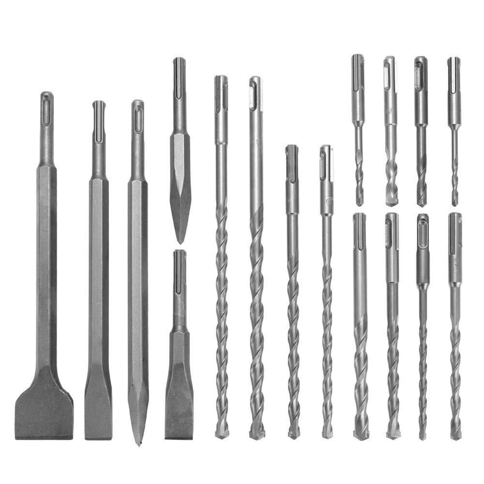 17pcs SDS Drill Bits and Chisels Set - Heavy Duty Rotary Hammer Drill Accessories for Concrete Drilling & Grooving | Durable Construction Tools with Aluminum Case | Perfect for DIY Projects, Home Renovation & Professional Construction Work