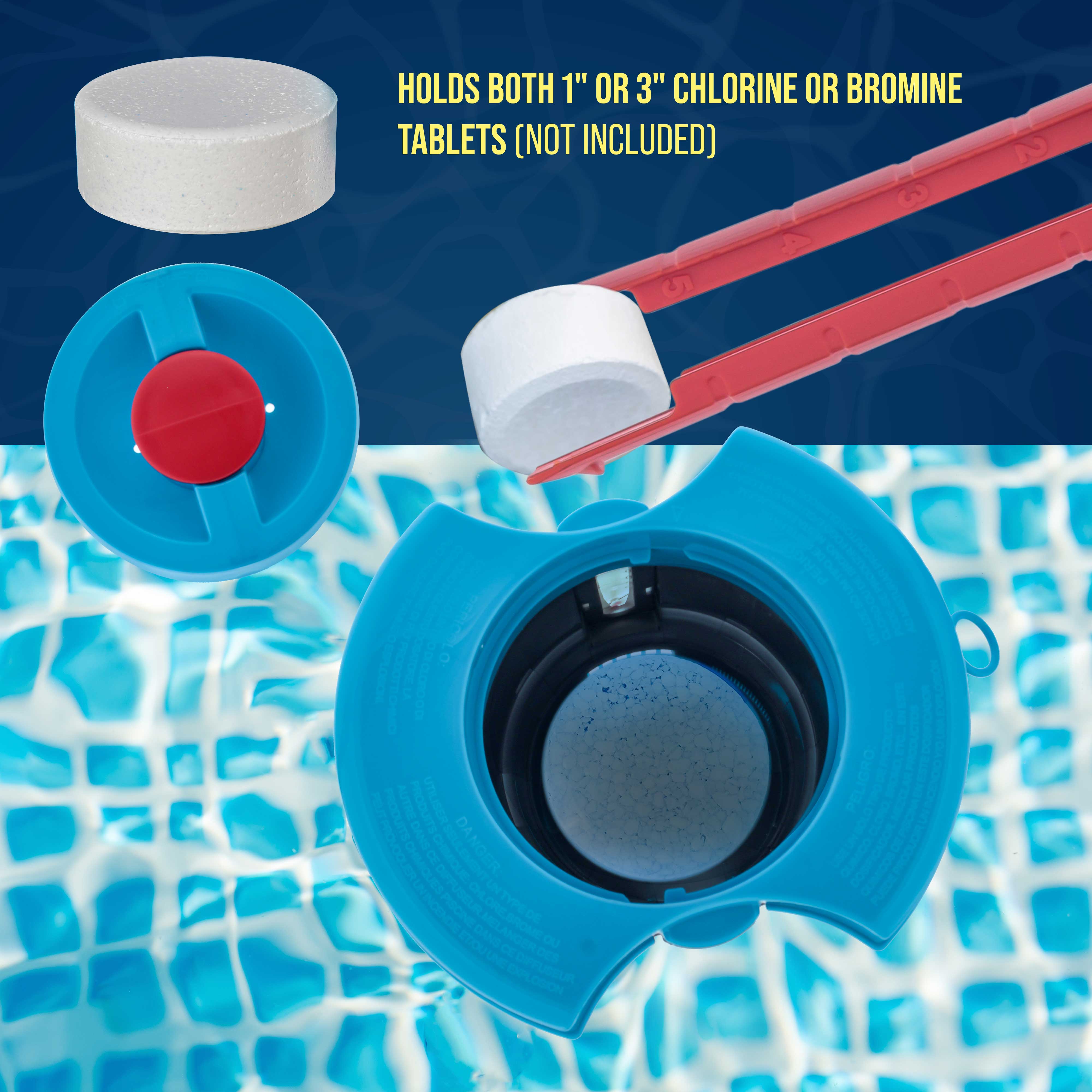 Deluxe Pool Chlorine Floater Dispenser with Built-in Thermometers & Refill Indicator - Large Capacity Holds 3-4 Tablets (8