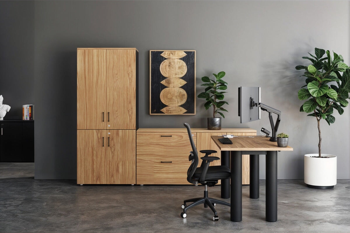 Quadro Cylinder Leg Office Desk - 1400L x 800W Modern Executive Desk with Cable Management | Perfect for Home Office, Workspace & Conference Room