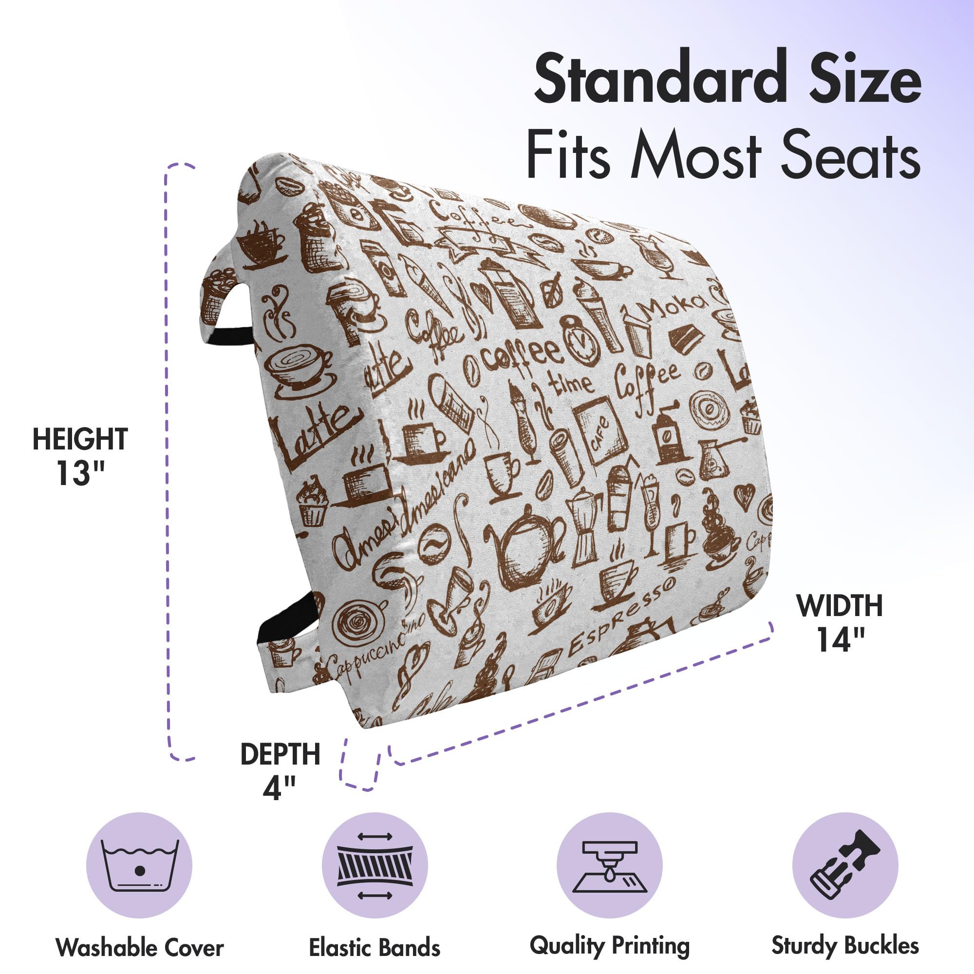Ambesonne Coffee Lumbar Support Pillow - High Density Foam for Office Chairs & Car Seats - 14x13 Inches Brown White - Perfect for Back Pain Relief at Work or During Long Drives