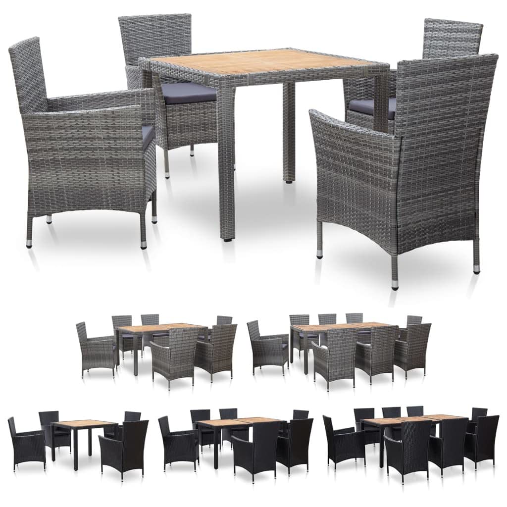 vidaXL 3-Piece Patio Dining Set with Cushions - Gray Poly Rattan Outdoor Furniture for Garden, Terrace, Balcony - Perfect for Al Fresco Dining, Backyard BBQs & Relaxing Outdoors
