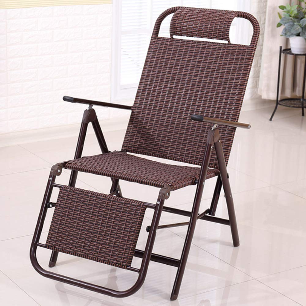 Zenggp Folding Rattan Recliner Chair - Adjustable Office Siesta Chair for Lunch Break, Elderly Relaxation & Outdoor Beach Leisure | Perfect for Patio, Backyard, Poolside & Indoor Use