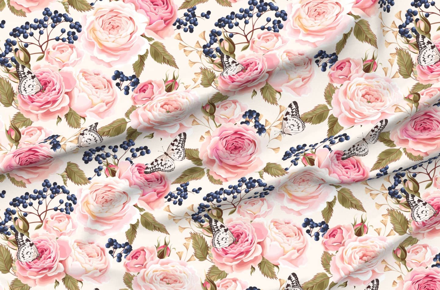Spring Garden Victorian Botanical Large Scale Chintz Flower Meadow Printed Petal Signature Cotton Fabric by The Yard - Premium Spoonflower Fabric for Sewing, Quilting, Apparel, Crafts & Home Decor | Perfect for Dresses, Curtains, Pillows and DIY Projects