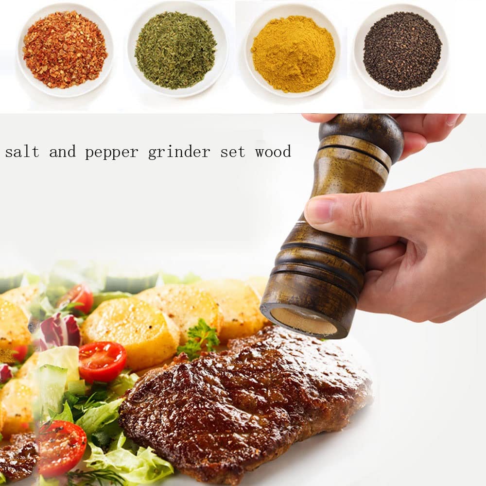Premium 4-Piece Manual Wooden Salt and Pepper Grinder Set with Ceramic Grinding Core - Adjustable Coarseness for Freshly Ground Spices - Ideal for Kitchen, Dining Table, Picnic, BBQ & Gift Giving