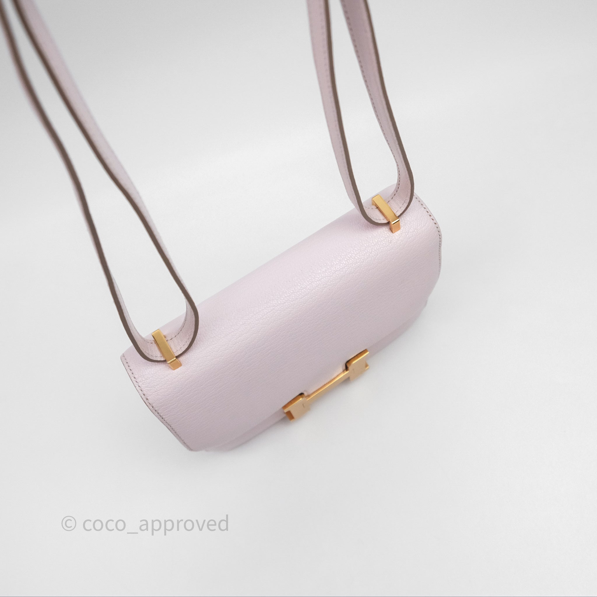 Hermès Constance Mini 18cm Bag in Mauve Pale Chevre Mysore Leather with Rose Gold Hardware - Luxury Crossbody Purse for Women, Perfect for Date Night & Special Occasions
