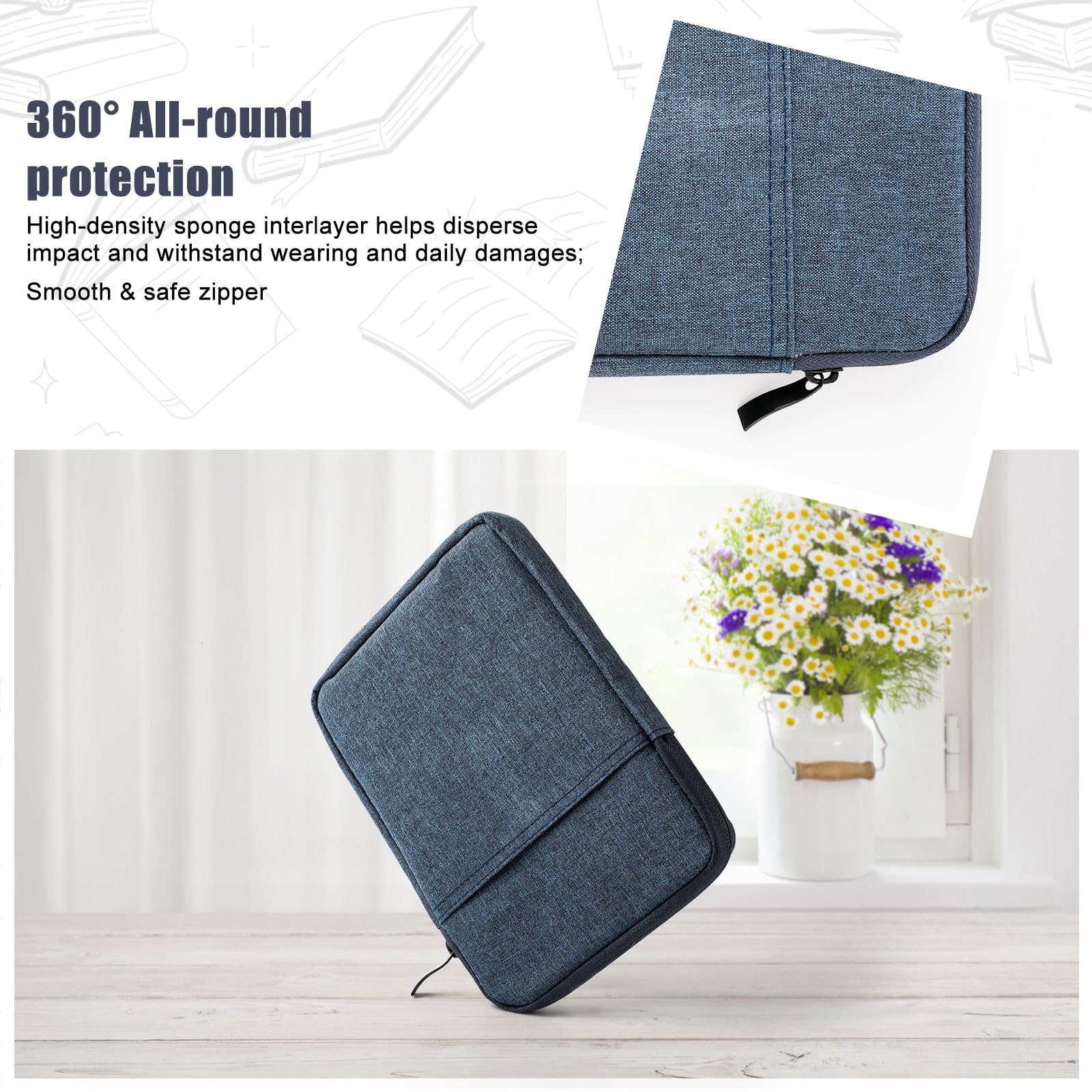 Premium 6-7 Inch Kindle E-Reader Sleeve Case - Waterproof Protective Cover Pouch for Kindle Paperwhite/Oasis/Fire Tablet - Navy Blue - Perfect for Travel, Commuting & Home Reading Protection