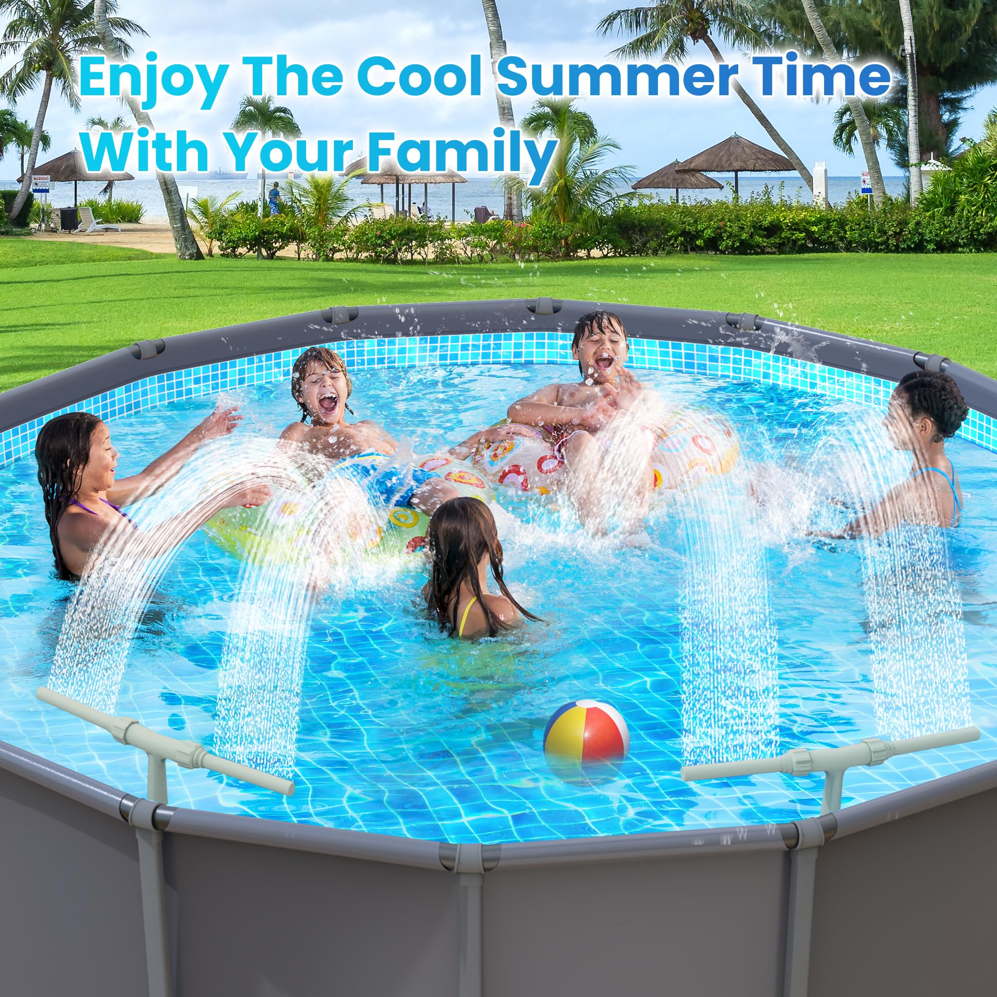 Adjustable Dual Spray Pool Fountain for Above & In-Ground Pools | Waterfall Sprinkler Fountain with Cooling Effect | Grey Pool Accessories for Relaxation & Backyard Decor | Perfect for Summer Cooling, Spa-Like Experience & Outdoor Entertaining