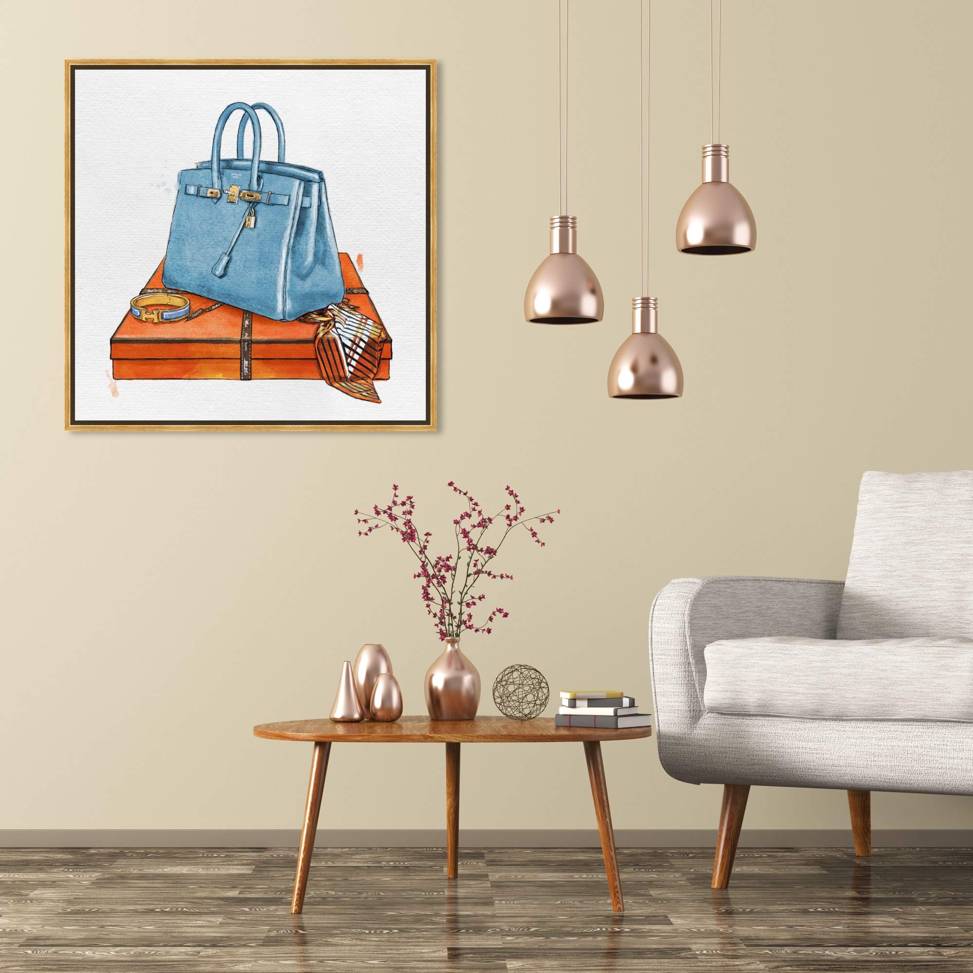 Oliver Gal Artist Co. 'My Bag Collection III' Fashion Wall Art - 30x30 Inch Blue & Orange Canvas Print for Home Decor | Perfect for Living Room, Bedroom or Office Wall Display