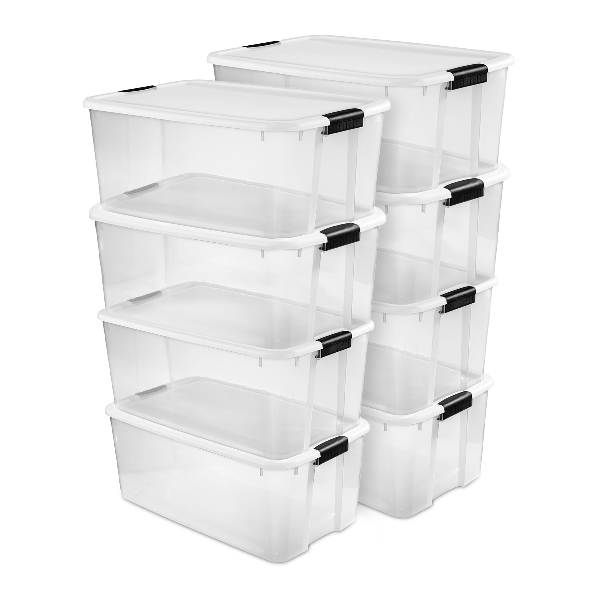 Sterilite 8-Pack Large Clear Plastic Storage Bins with Latching Lids - 116 Quart Capacity for Home Organization, Closet Storage & Moving Supplies | Durable Stackable Containers for Toys, Clothes & Seasonal Items