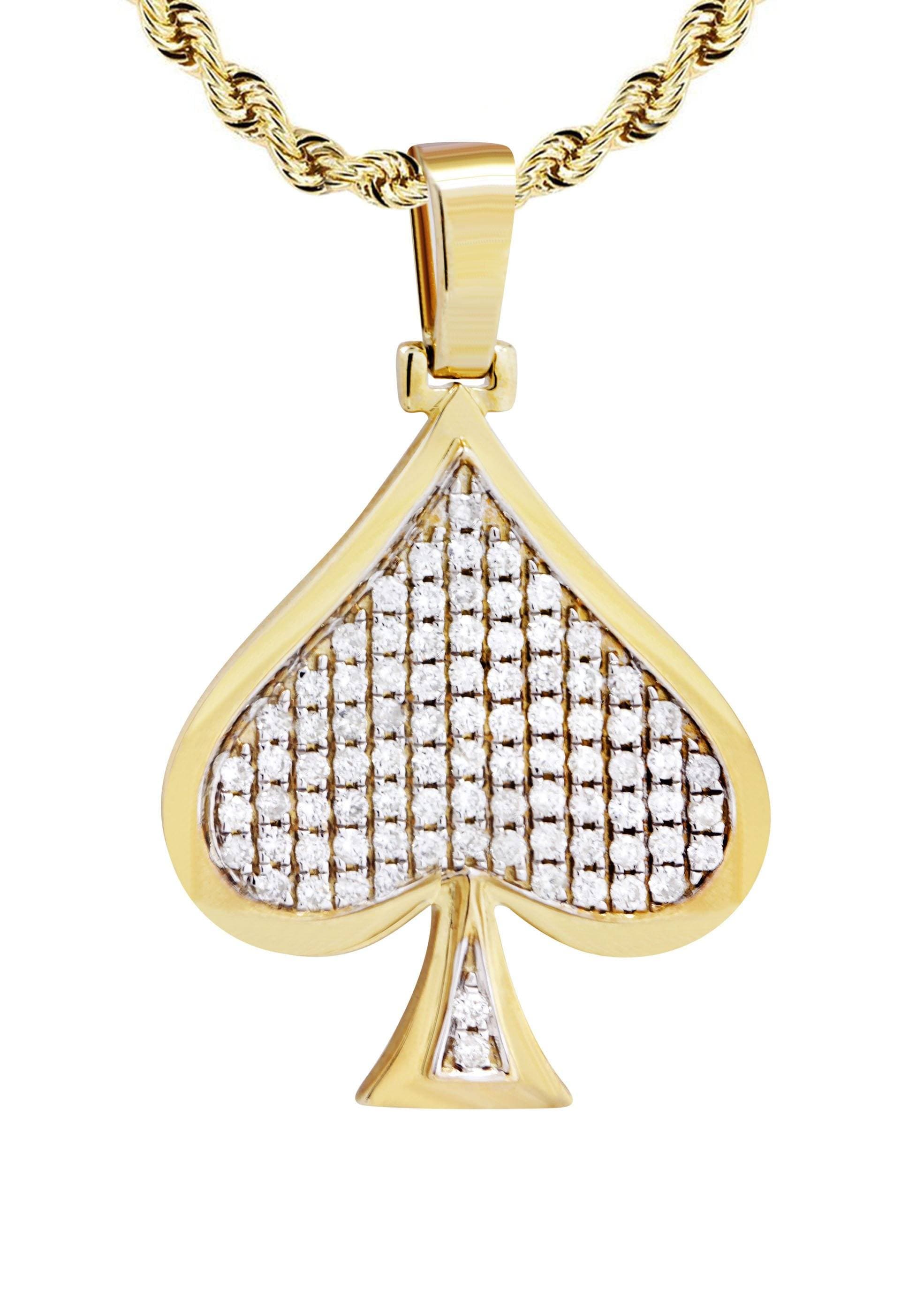 10K Yellow Gold Spades Diamond Necklace - 1.46 Carats Dainty Pendant Jewelry for Women | Perfect Gift for Birthday, Anniversary & Valentine's Day
