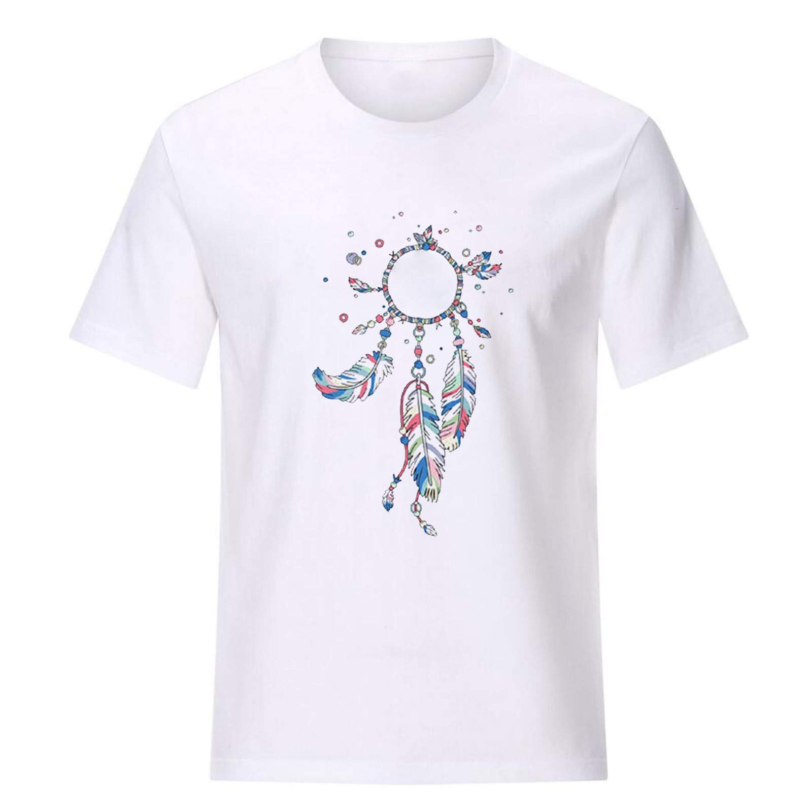 Women's Floral Print O-Neck Blouse - Summer Streetwear T-Shirt with Dreamcatcher Design (White, Size S) | Casual Wear, Office Outfits & Weekend Fashion