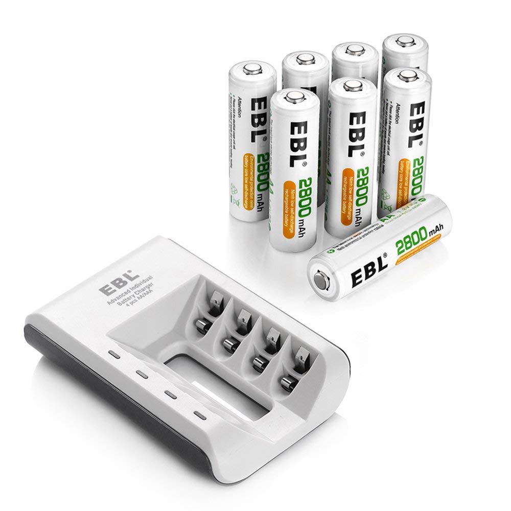 EBL AA AAA Rechargeable Batteries with 807 Smart Battery Charger - Perfect for Cameras, Toys, and Home Electronics