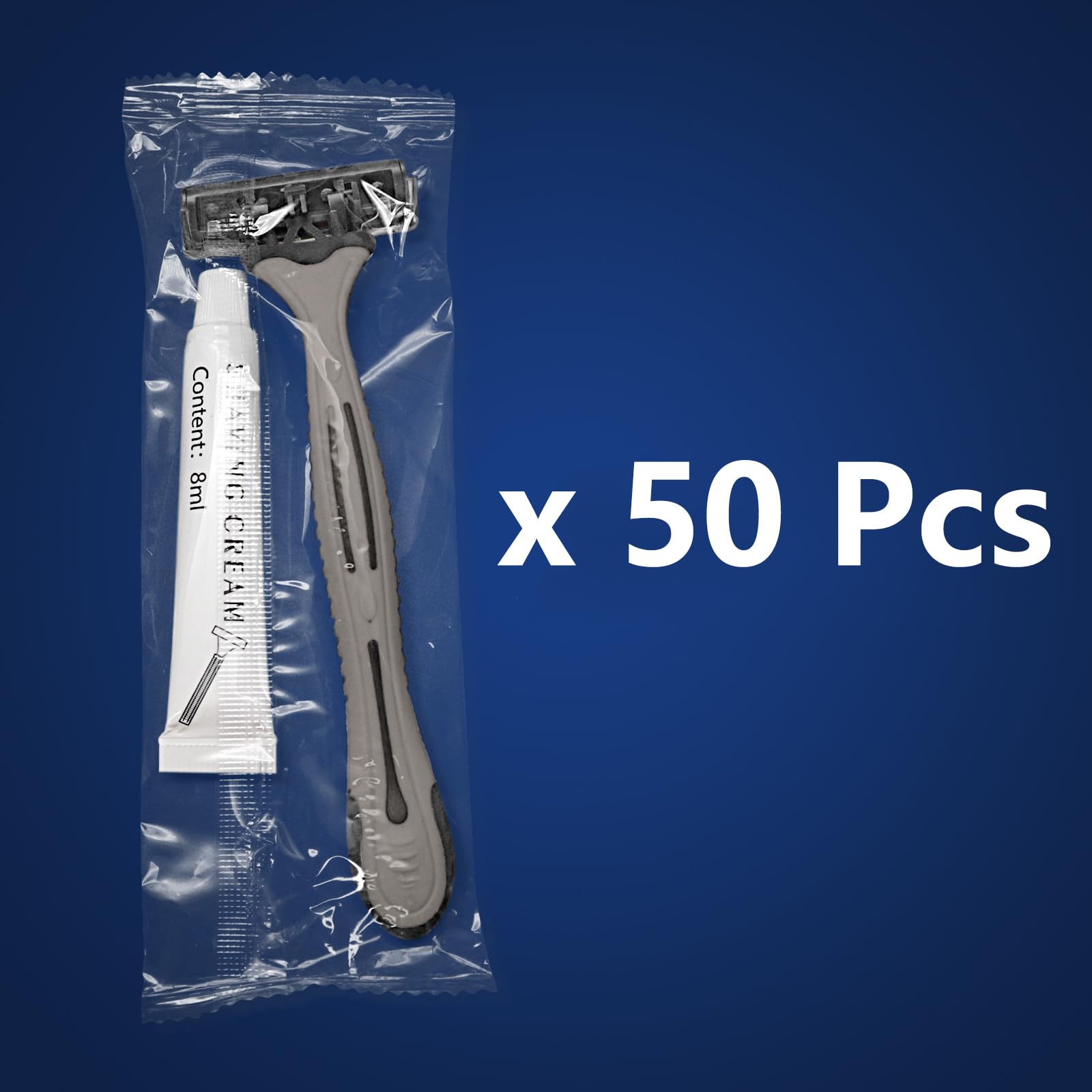 (50 Pack) Kheoxusa 3-Blade Disposable Razors for Men & Women - Triple Blade Shaving Razors Individually Wrapped - Perfect for Travel, Hotels, Airbnb, Gyms, Shelters & Personal Use - Grey Black
