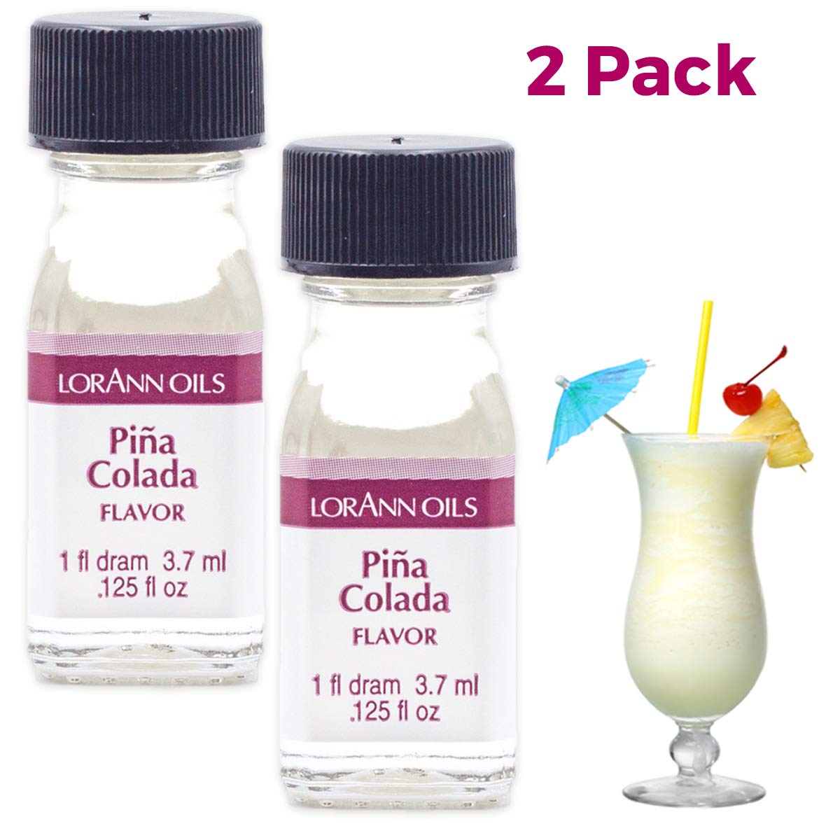LorAnn Oils Super Strength Flavoring for Candy Making, Baking & Hard Candy - 4X Stronger Than Extracts - Pina Colada Flavor Oil (Pack of 2, 0.125 fl oz) - Perfect for DIY Treats, Cocktails & Dessert Decorations