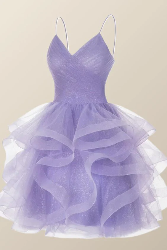 Lavender Short A-Line Party Dress for Homecoming & Prom - Elegant Floral J3883 | Perfect for Weddings, Dances & Special Occasions