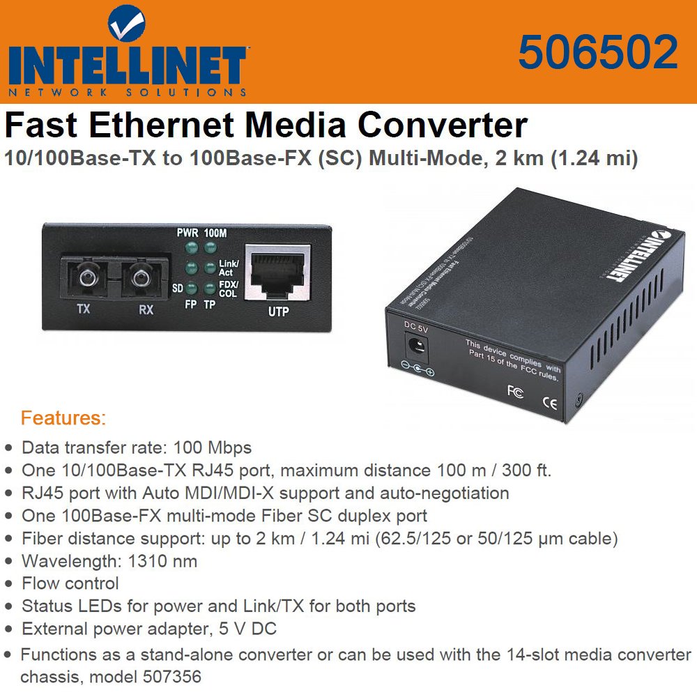 Intellinet 506502 Ethernet Media Converter - Fast & Reliable Gigabit Network Adapter for Home & Office Networking Solutions