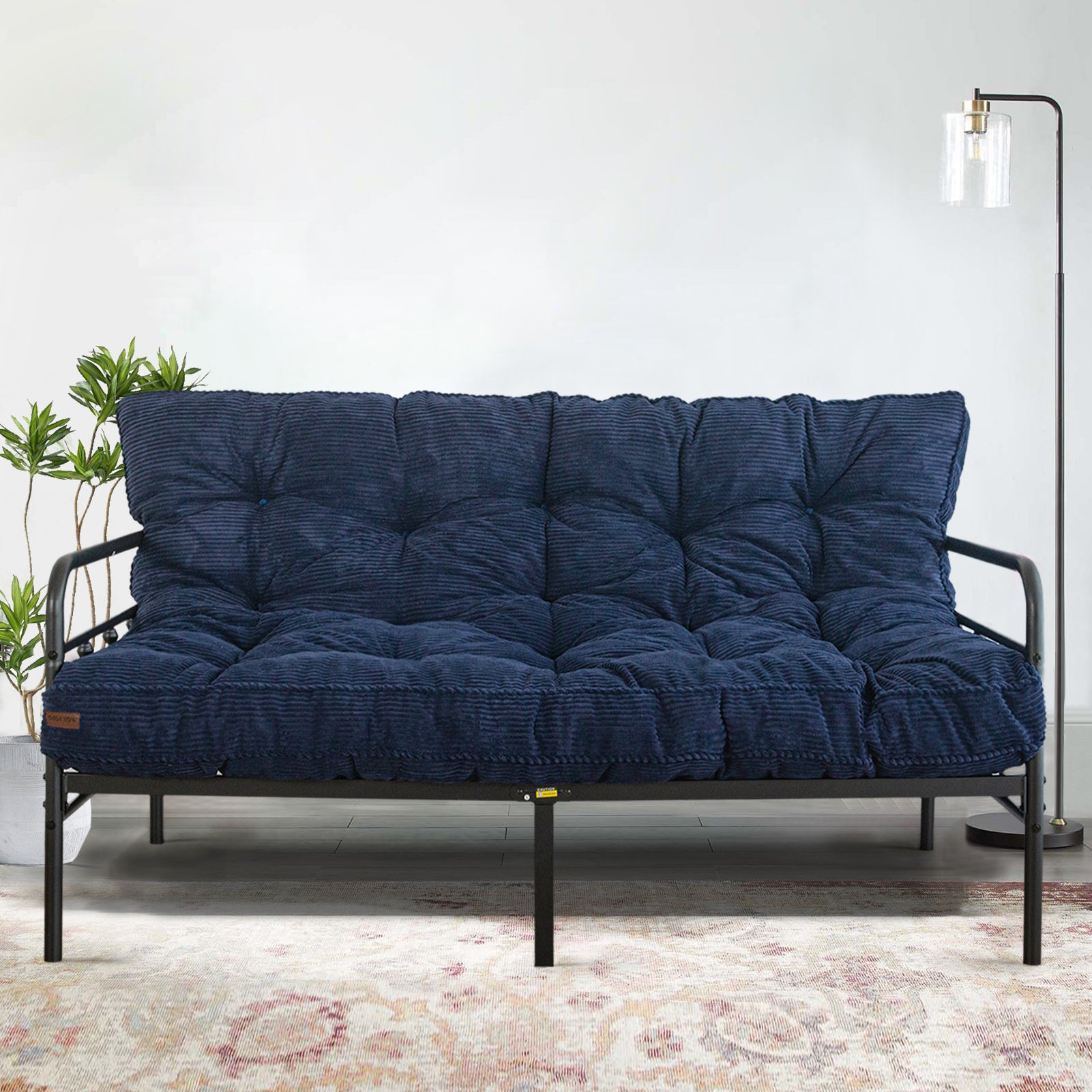 MAXYOYO 6-Inch Tufted Futon Sofa Bed - Thick Corduroy Fabric Floor Mattress for Adults (Mattress Only) Navy Blue - Perfect for Small Spaces, Guest Rooms & Dorm Rooms