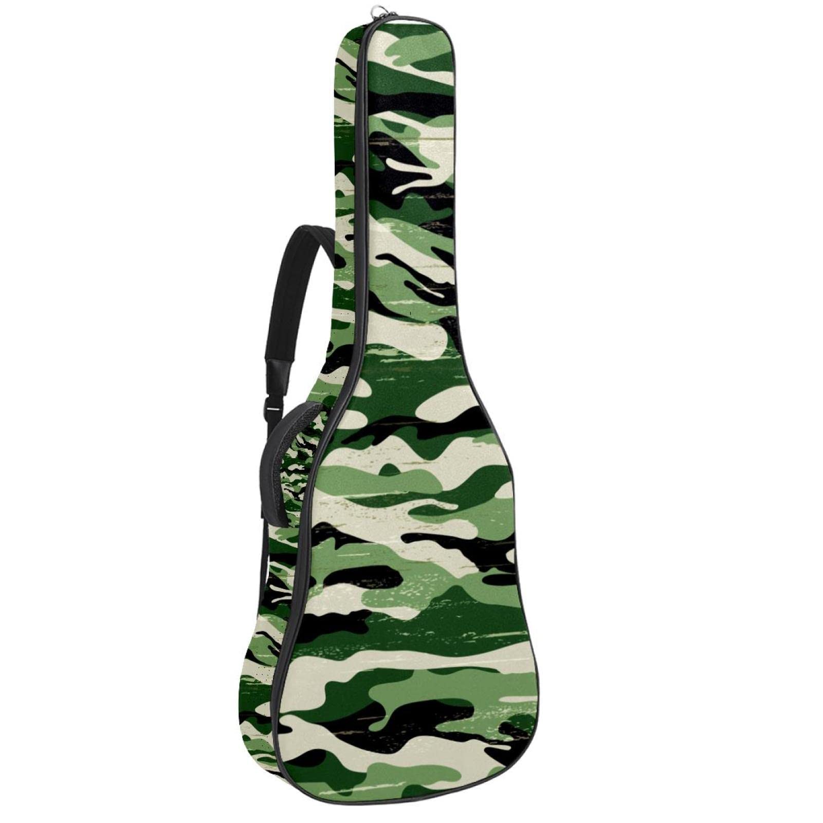 Electric Guitar Gig Bag - 0.4 Inch Padded Waterproof Oxford Backpack Case (Green Camo Military Style) for Travel, Gigging & Storage