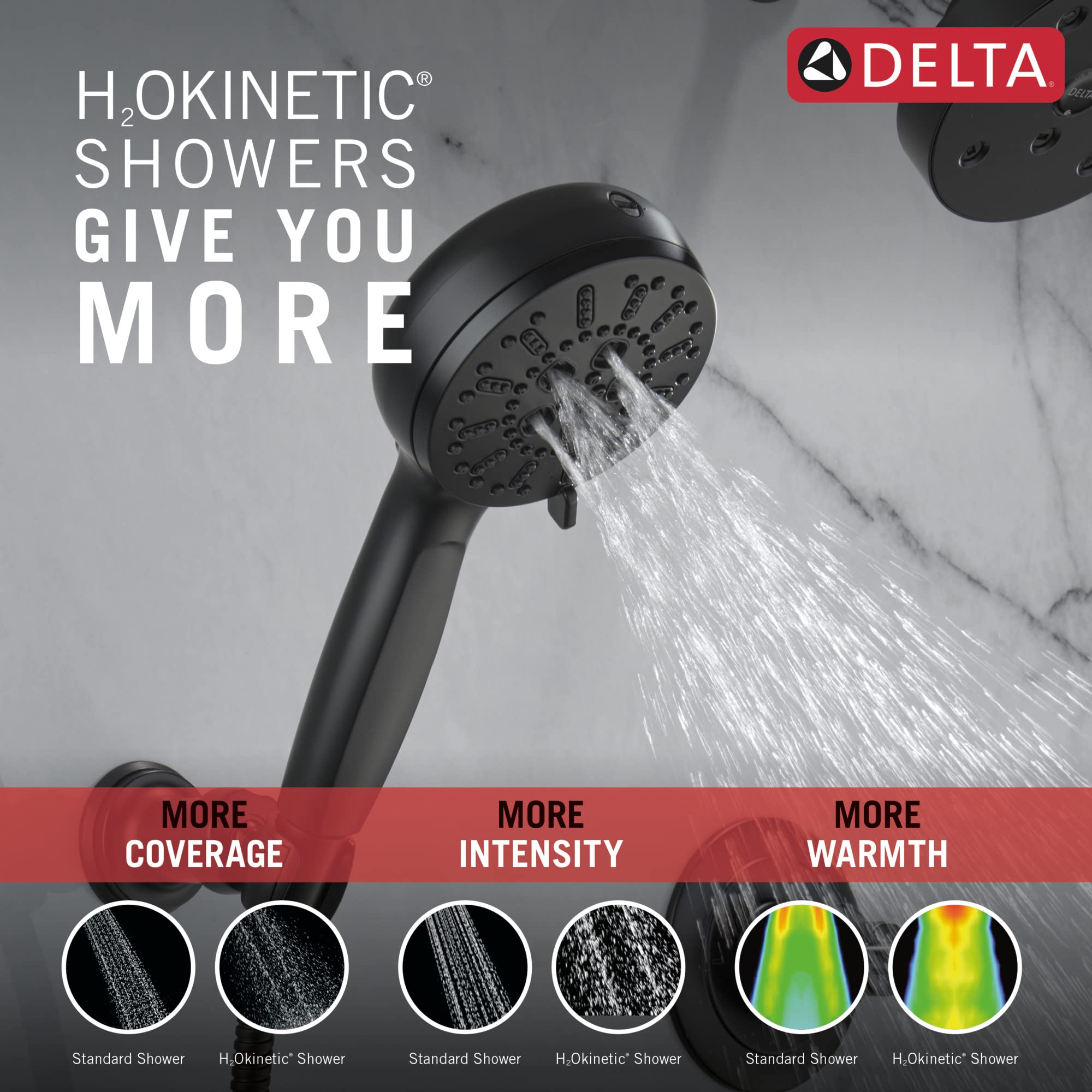 Delta Faucet ProClean Matte Black Wall-Mount Handheld Shower - High Pressure Spray Showerhead with 5-Function Settings - Modern Black Shower System for Bathroom Renovation - Perfect for Spa-Like Experience at Home (Model 55884-BL)