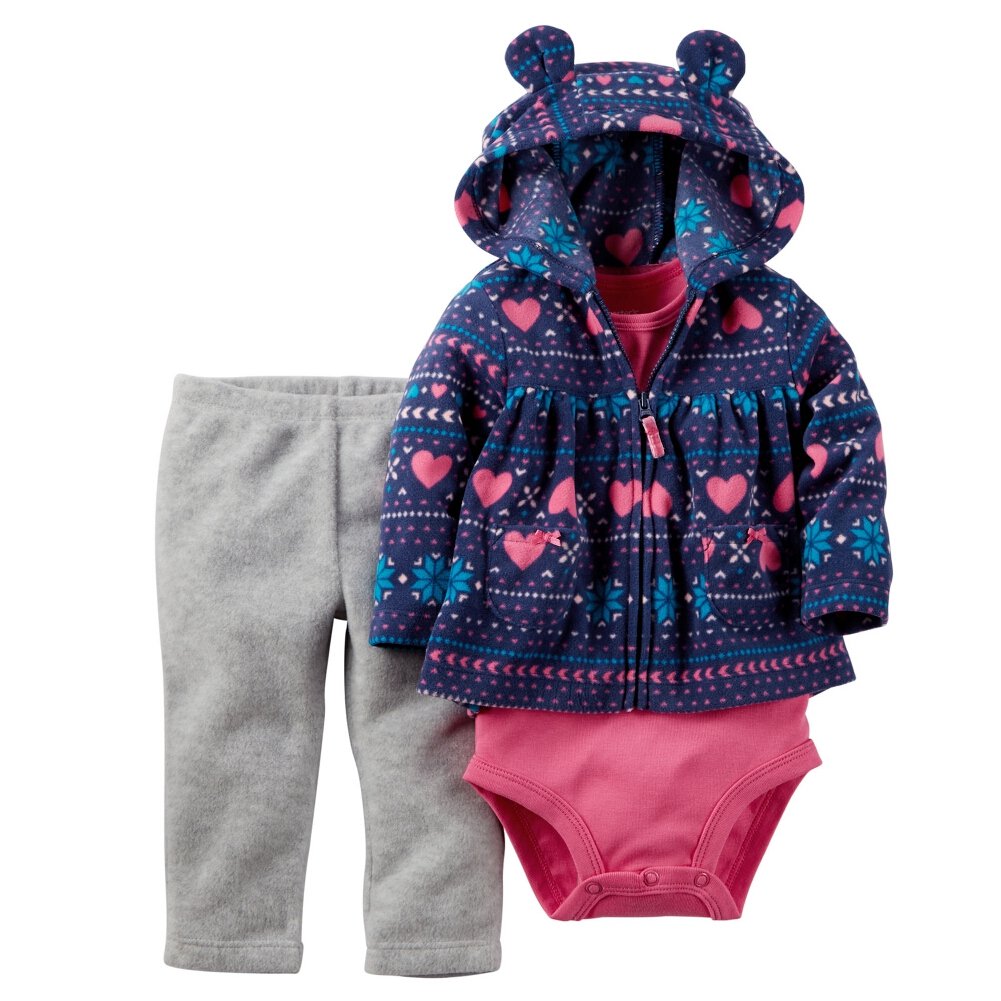Carters Baby Girls' Fair Isle 3-Piece Cardigan Set - Soft Knit Winter Outfit for Newborns & Toddlers - Perfect for Family Photos, Holiday Parties & Cozy Winter Days
