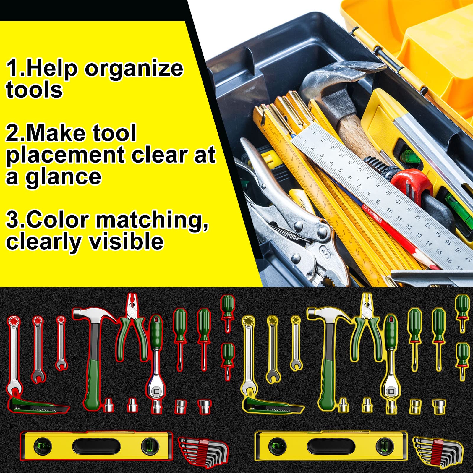 Fabbay 6-Piece Tool Box Foam Organizer Set - Adjustable Non-Slip Drawer Liner Inserts for Tool Chests & Cabinets (17