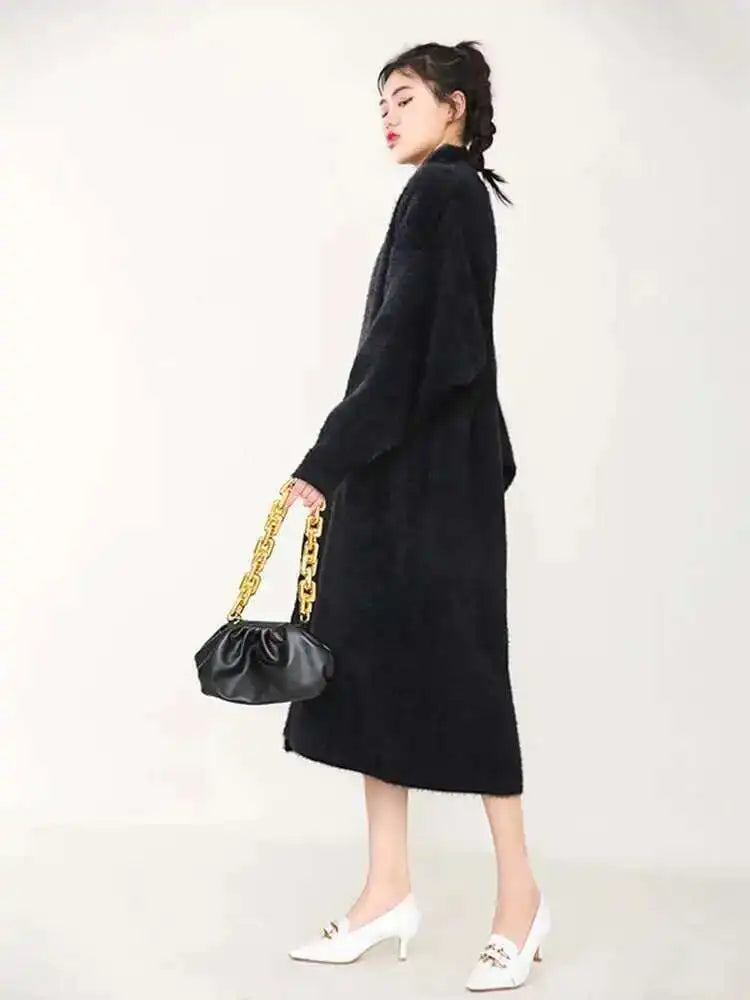 Black Oversized Long Knit Sweater Cardigan for Women - Loose Fit V-Neck Long Sleeve Fashionable Pullover (Spring/Autumn 2025) - Perfect for Casual Outfits, Office Wear & Cozy Evenings
