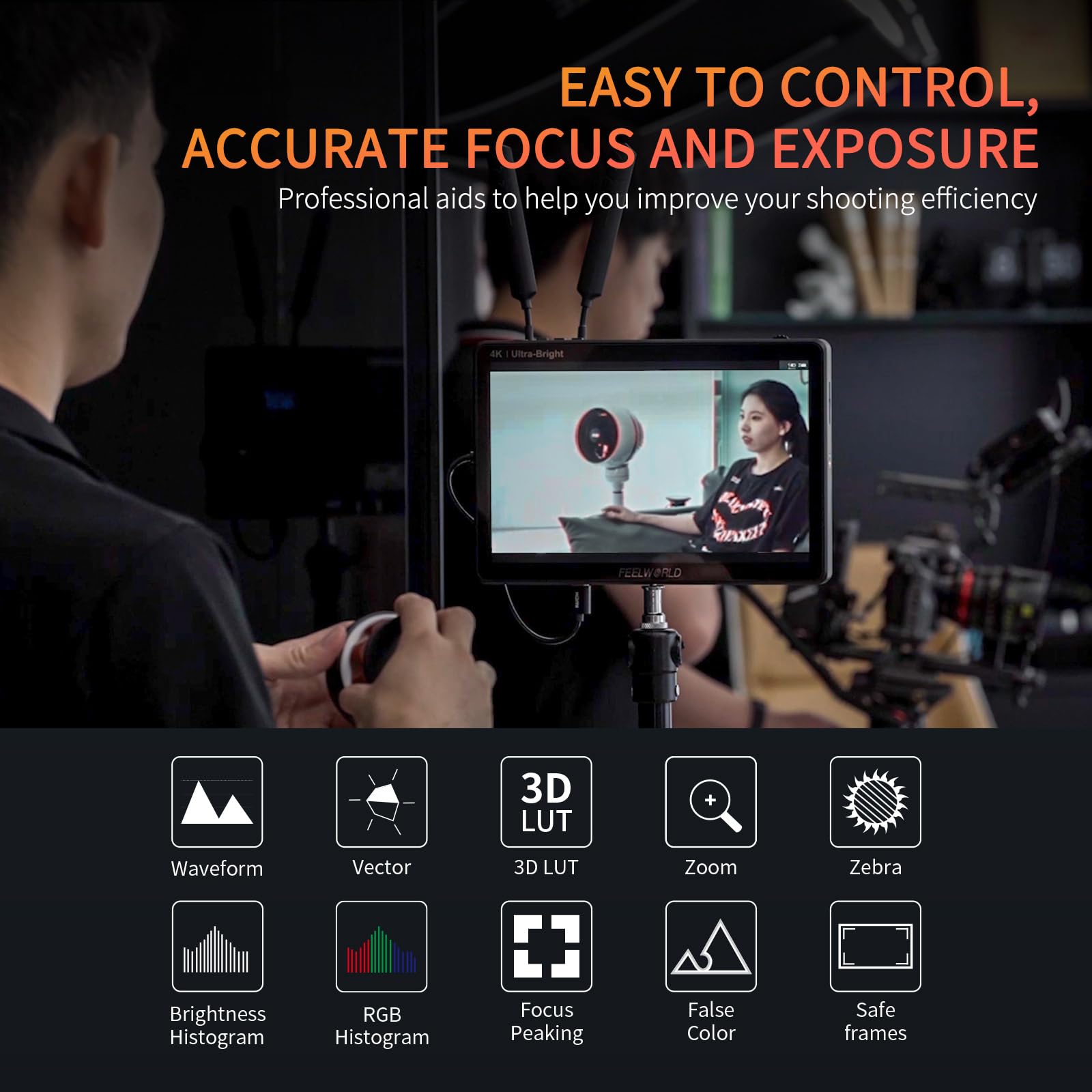 FEELWORLD LUT11H 10.1 Inch 2000nit Ultra Bright Touchscreen DSLR Camera Field Monitor with Waveform, LUT, F970 Battery Kit, HDMI Input/Output - Perfect for Outdoor Filmmaking, Vlogging, and Professional Video Production