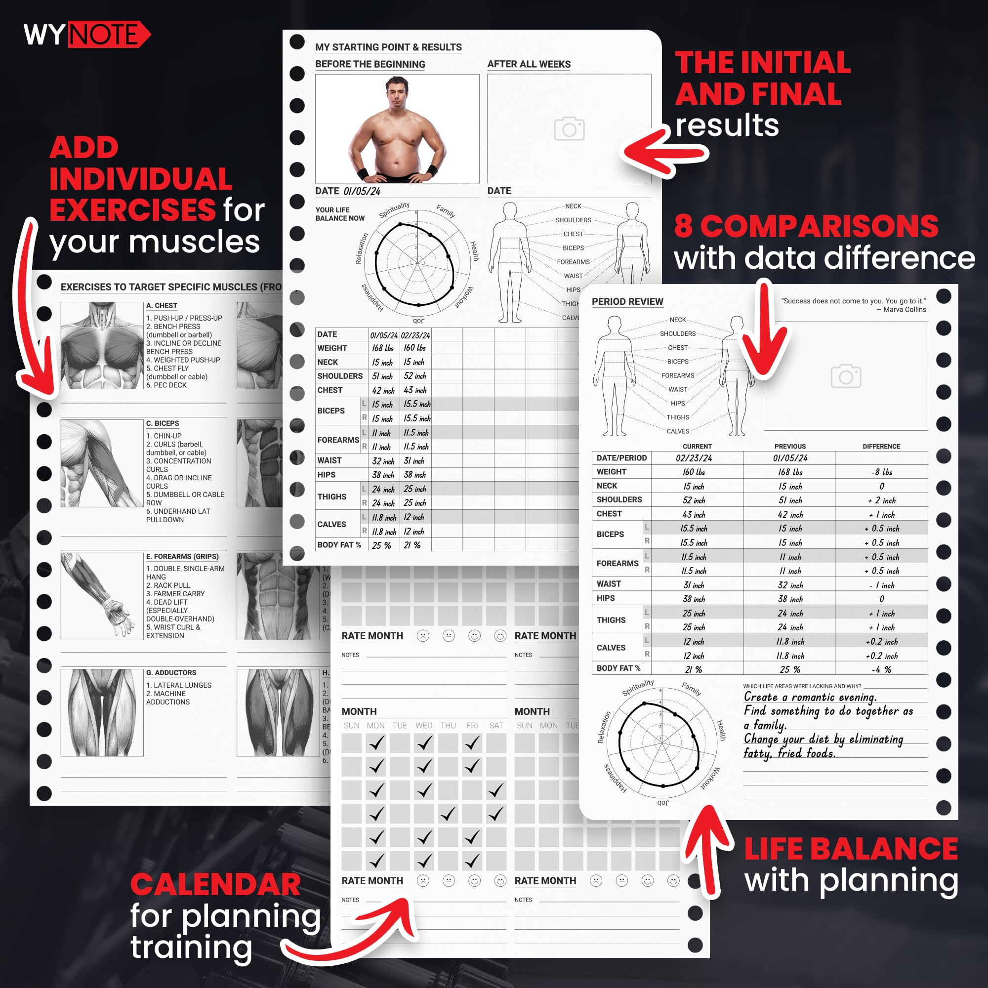 Premium A5 Fitness Journal - Track 150+ Workouts, Body Fat & 12 Key Metrics | Yearly Calendar, 7 Comparative Periods & Goal Setting | Perfect for Gym, Home Workouts & Weight Loss Tracking