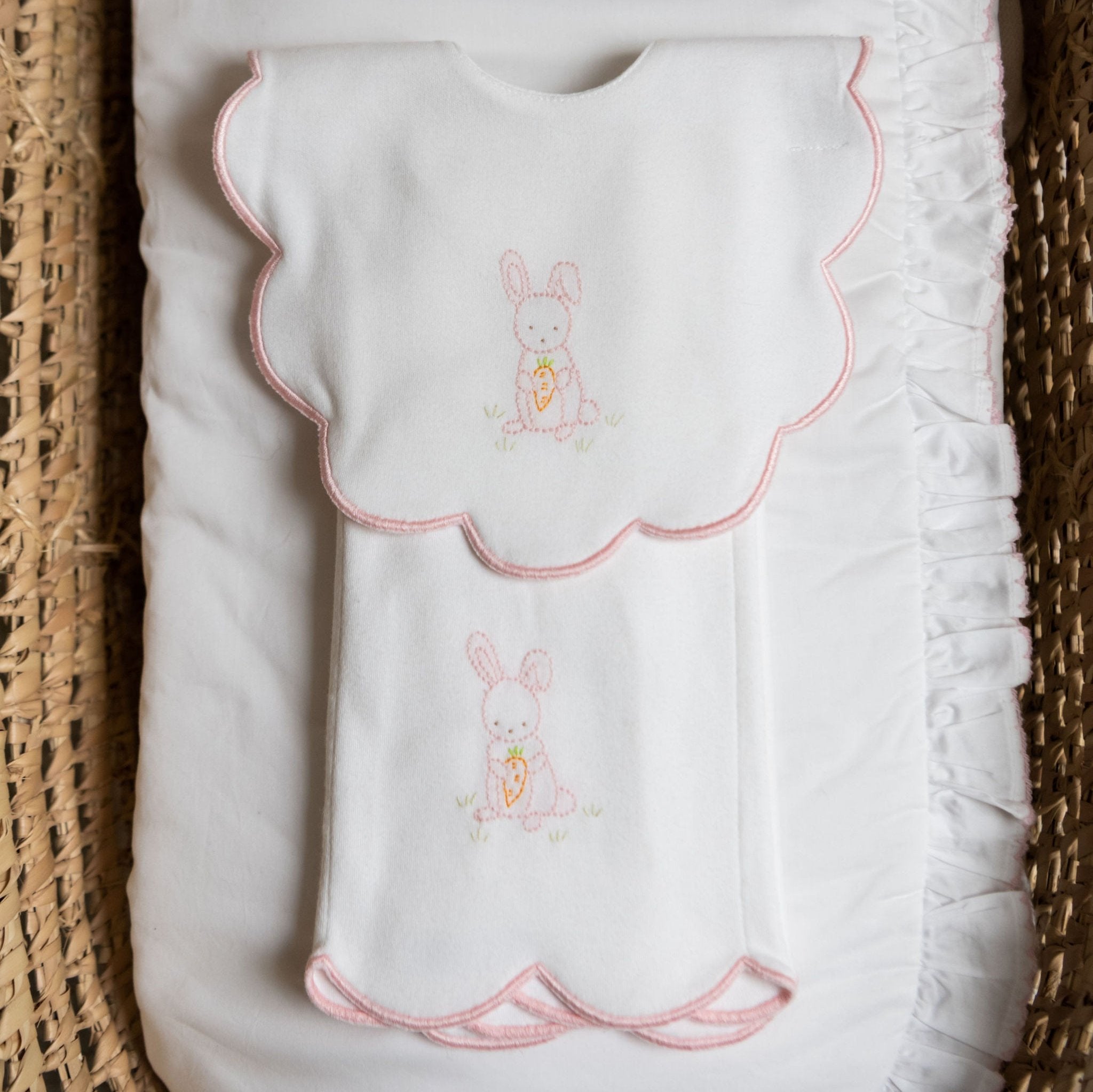 Soft Baby Bunny Cotton Knit Bib & Burp Cloth Set - Cute Feeding & Drool Protection for Newborns & Infants - Perfect for Mealtime, Nursing, and Photo Shoots