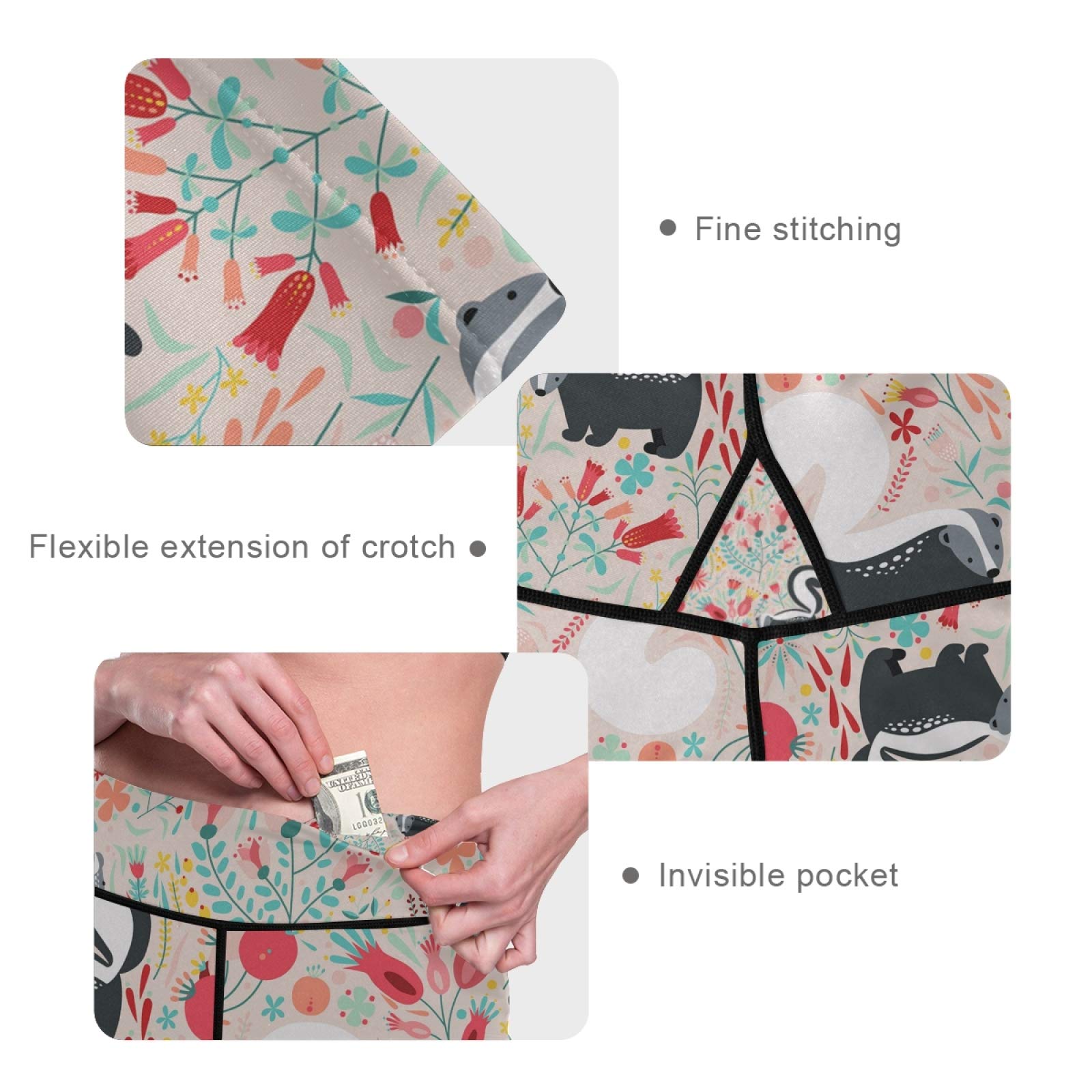 Black White Skunks Floral Yoga Pants - High Waist Tummy Control Leggings for Women, Workout & Running (XXL) - Gym & Lounge Wear