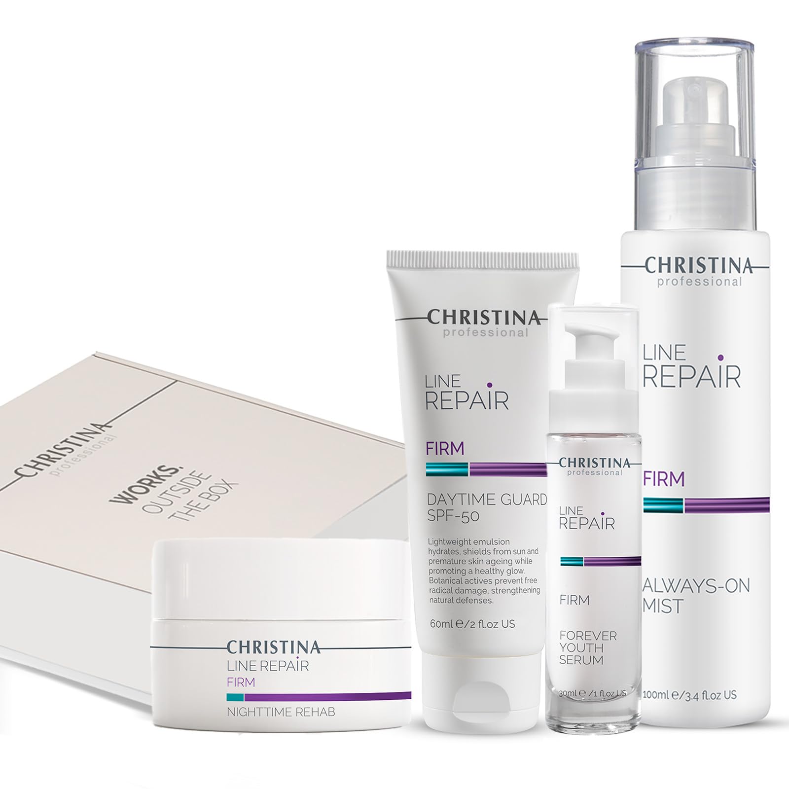 Christina Christmas Gift Box Set #2 - Anti-Aging Line Repair Firming Cream, Brightening Cleanser, SPF50 Serum & Night Cream | Perfect Holiday Skincare Routine for Dry Skin & Wrinkle Care