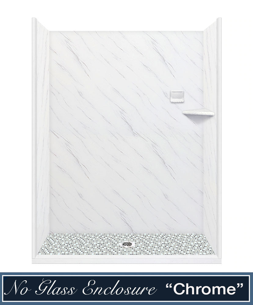Carrara Marble Del Mar Mosaic Alcove Shower Enclosure Kit - Premium Bathroom Upgrade for Modern Homes, Spa-Like Shower Experience