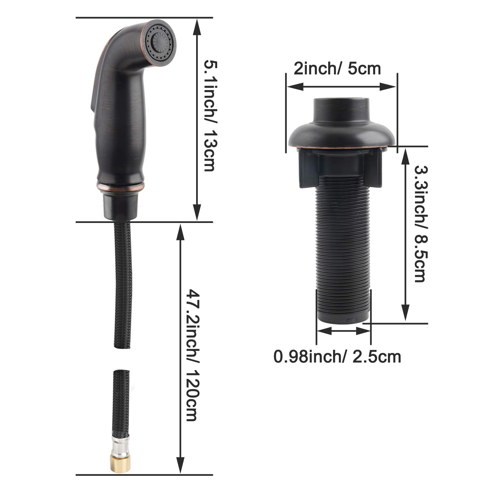 iFealClear Kitchen Sink Side Sprayer - Oil Rubbed Bronze Pull Out Sprayer with Hose & 3 Adapters | Compatible with Moen & 1/4inch Connector Faucets | Replacement Parts for Home, School & Commercial Kitchens | Easy Installation & Durable Design