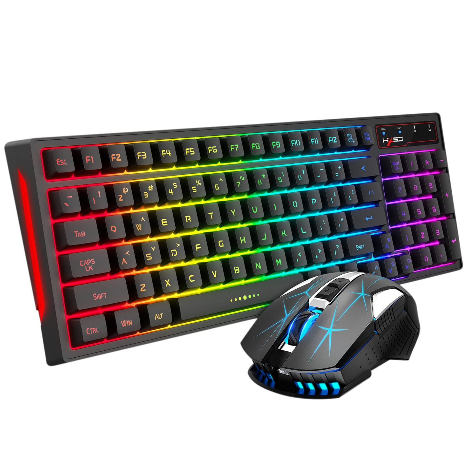 96-Key Wireless Gaming Keyboard and Mouse Combo with Rainbow RGB Backlight - Multi-Color Changing Ergonomic Keyboard & Mouse Set for PC, Laptop, Gaming, Office & Home Use (Model SW2)