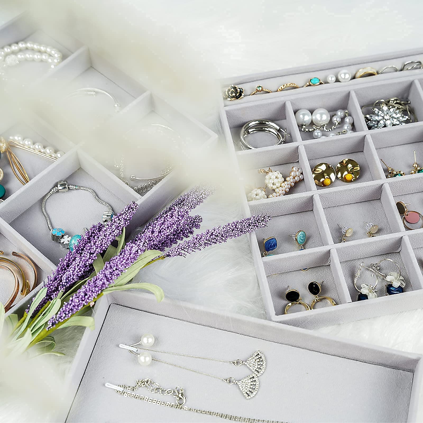 ProCase Travel Jewelry Organizer Case with 3 Stackable Trays - Jewelry Storage Box for Necklaces, Rings & Earrings - Perfect for Travel, Dresser Drawer & Vanity Organization